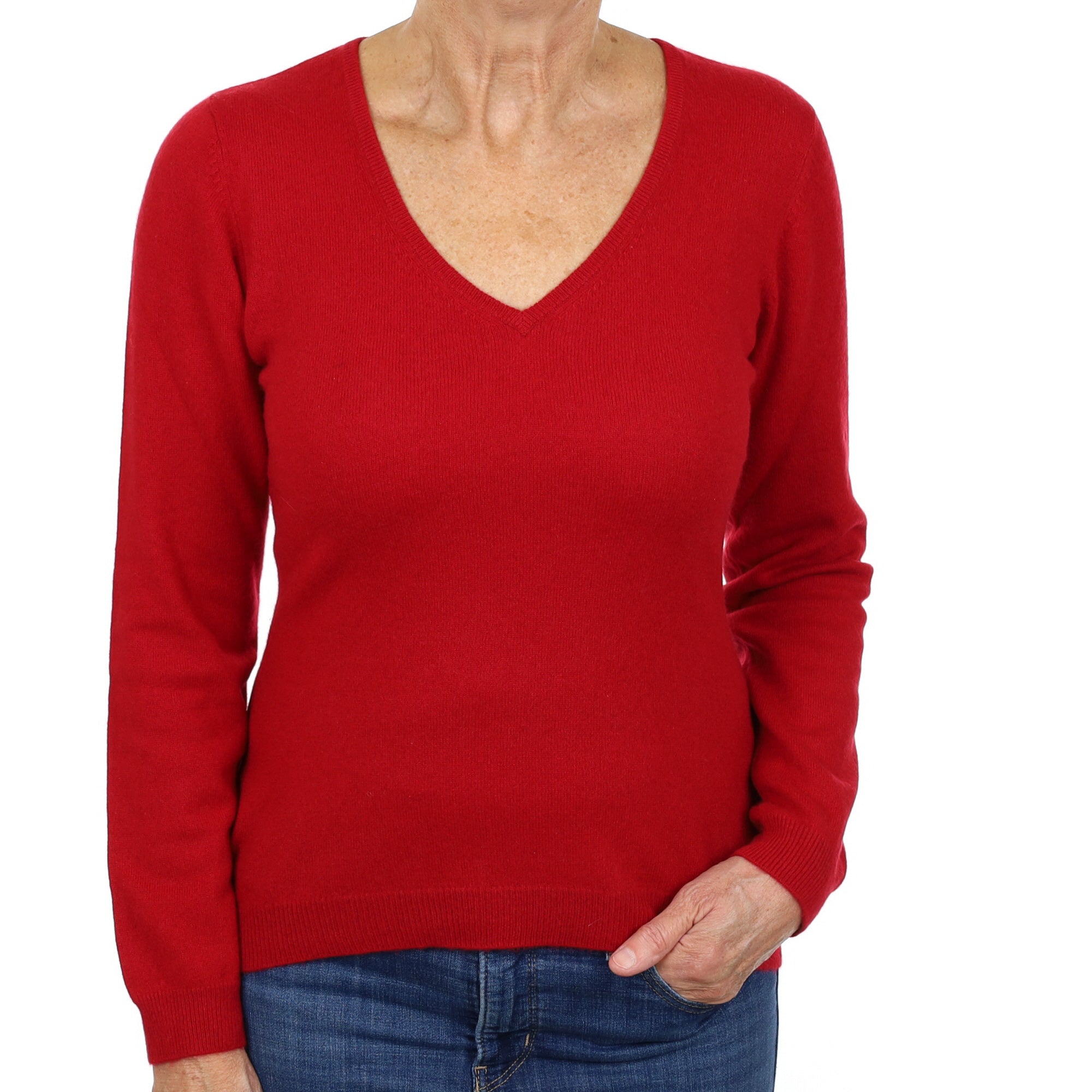 Scarlet Red Cashmere V Neck Jumper Medium