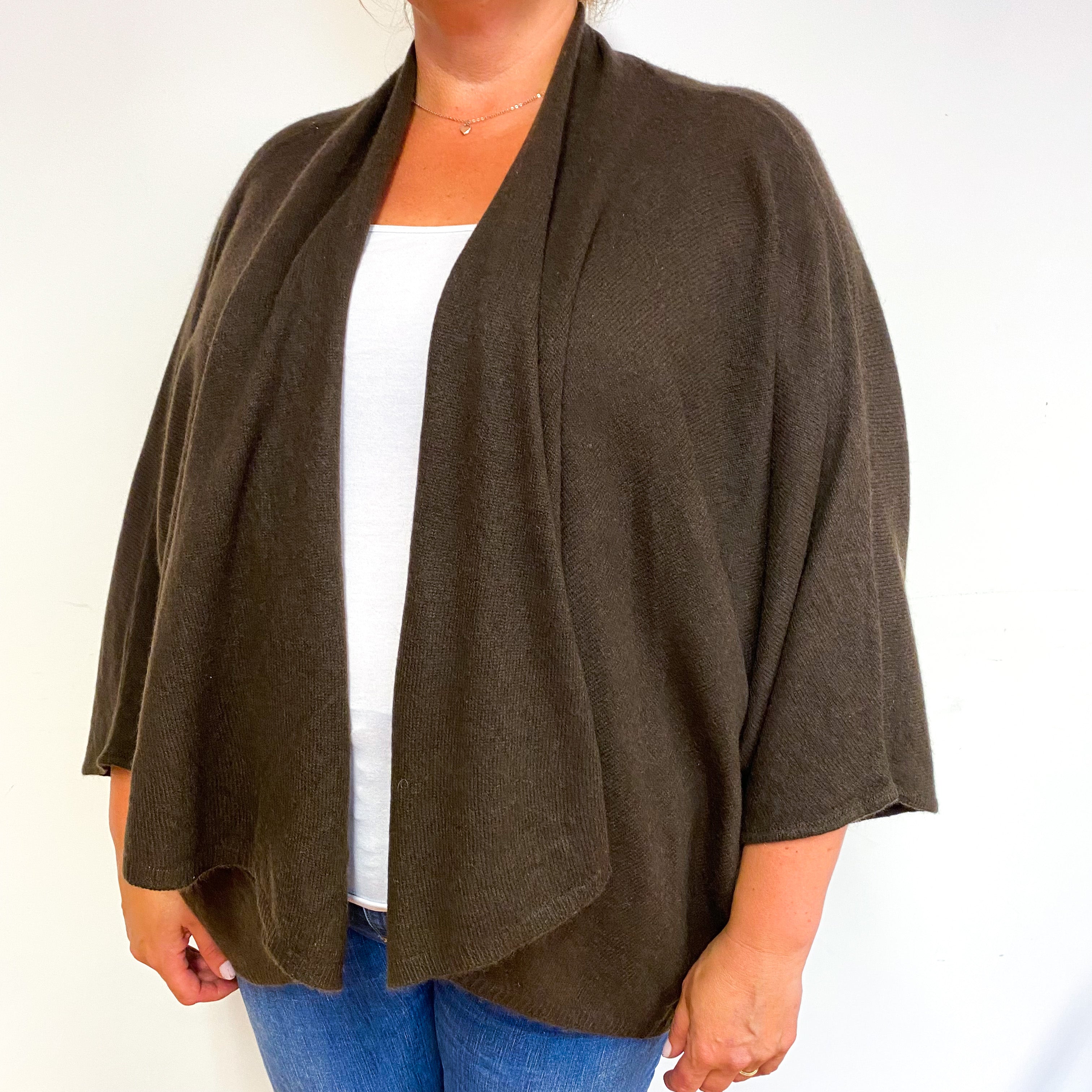Chocolate Brown Batwing Cashmere Waterfall Cardigan Extra Large