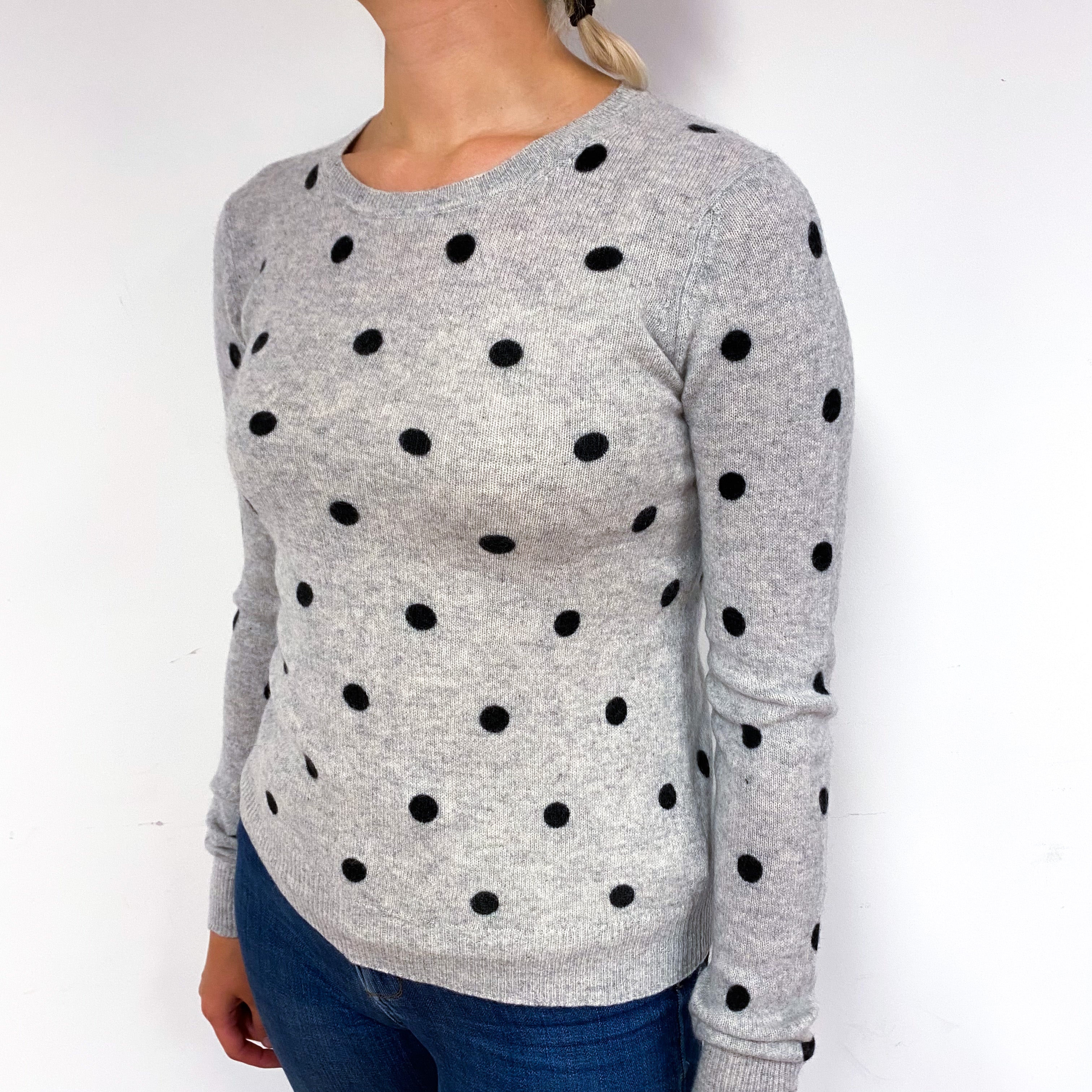 Smoke Grey Black Spot Cashmere Crew Neck Jumper Small