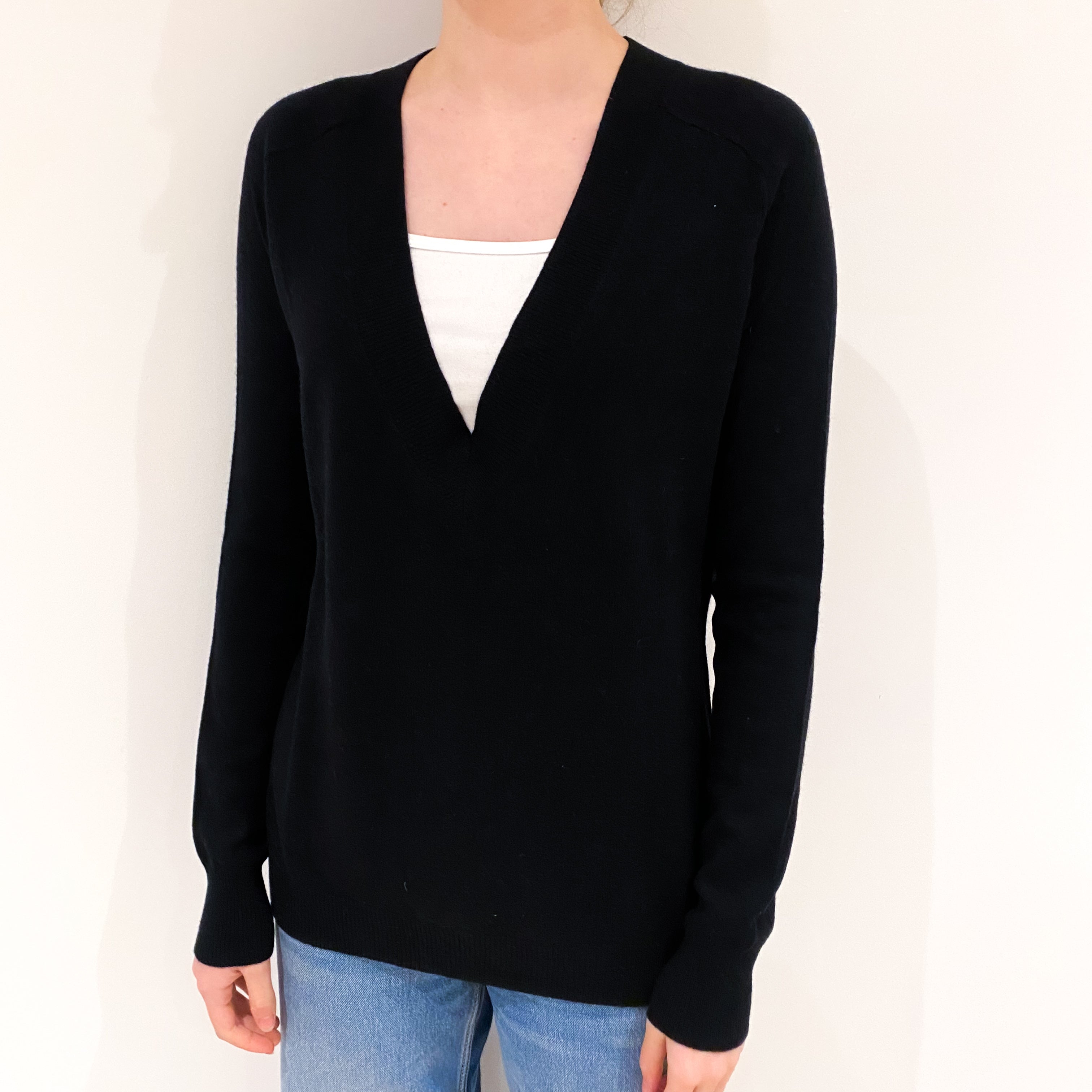 Black Slouchy Cashmere V-Neck Jumper Extra Small