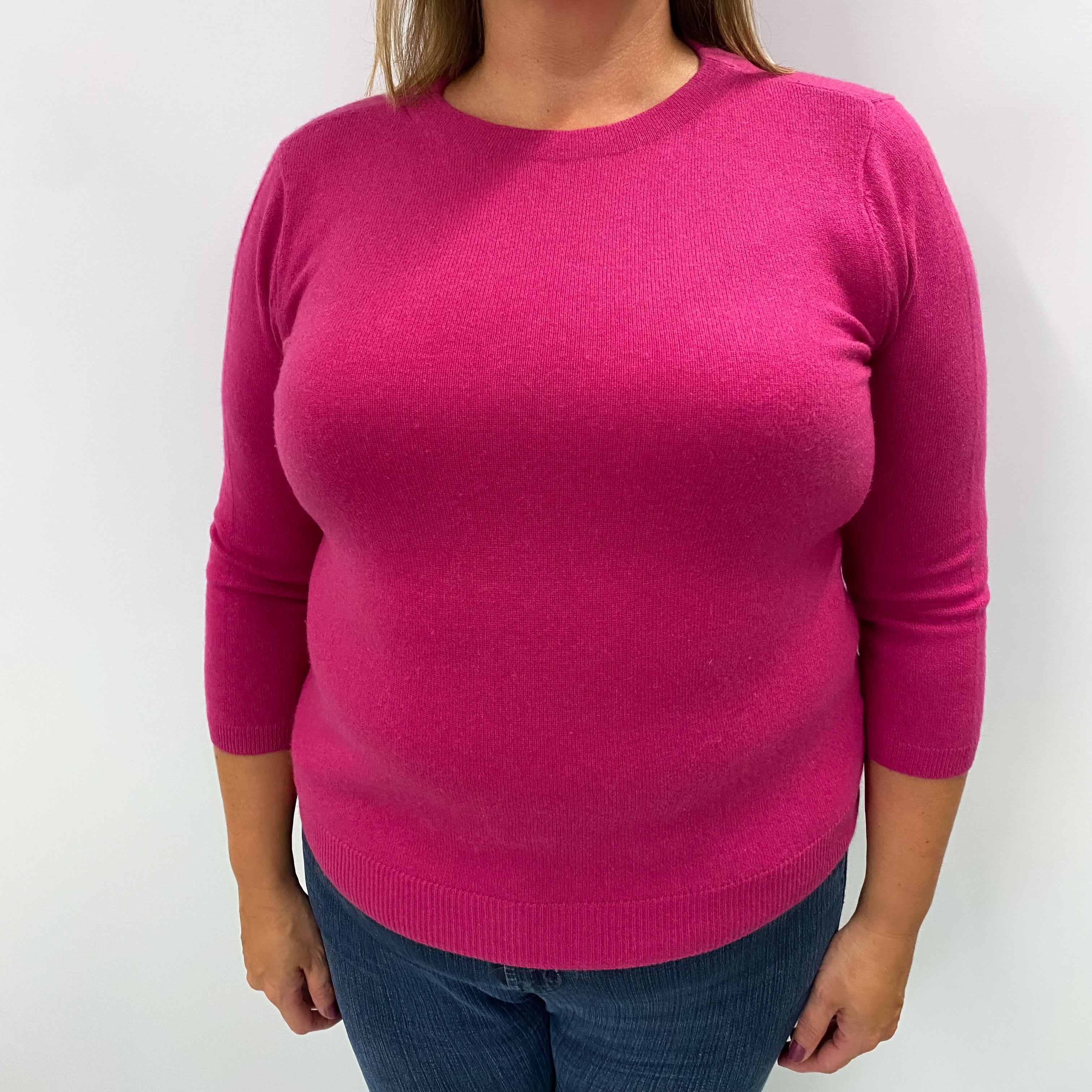 Fuchsia Pink Cashmere Crew Neck Jumper Extra Large