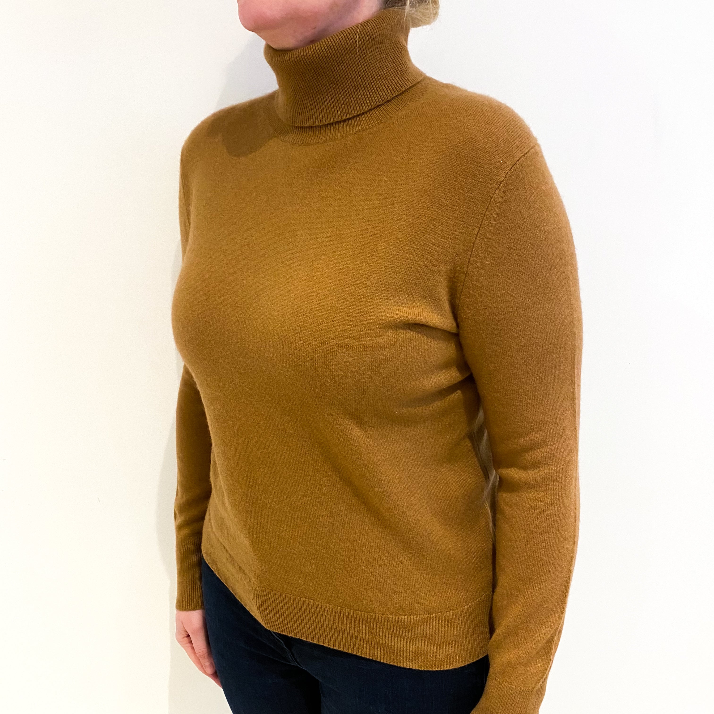 Cinnamon Brown Cashmere Polo Neck Jumper Large