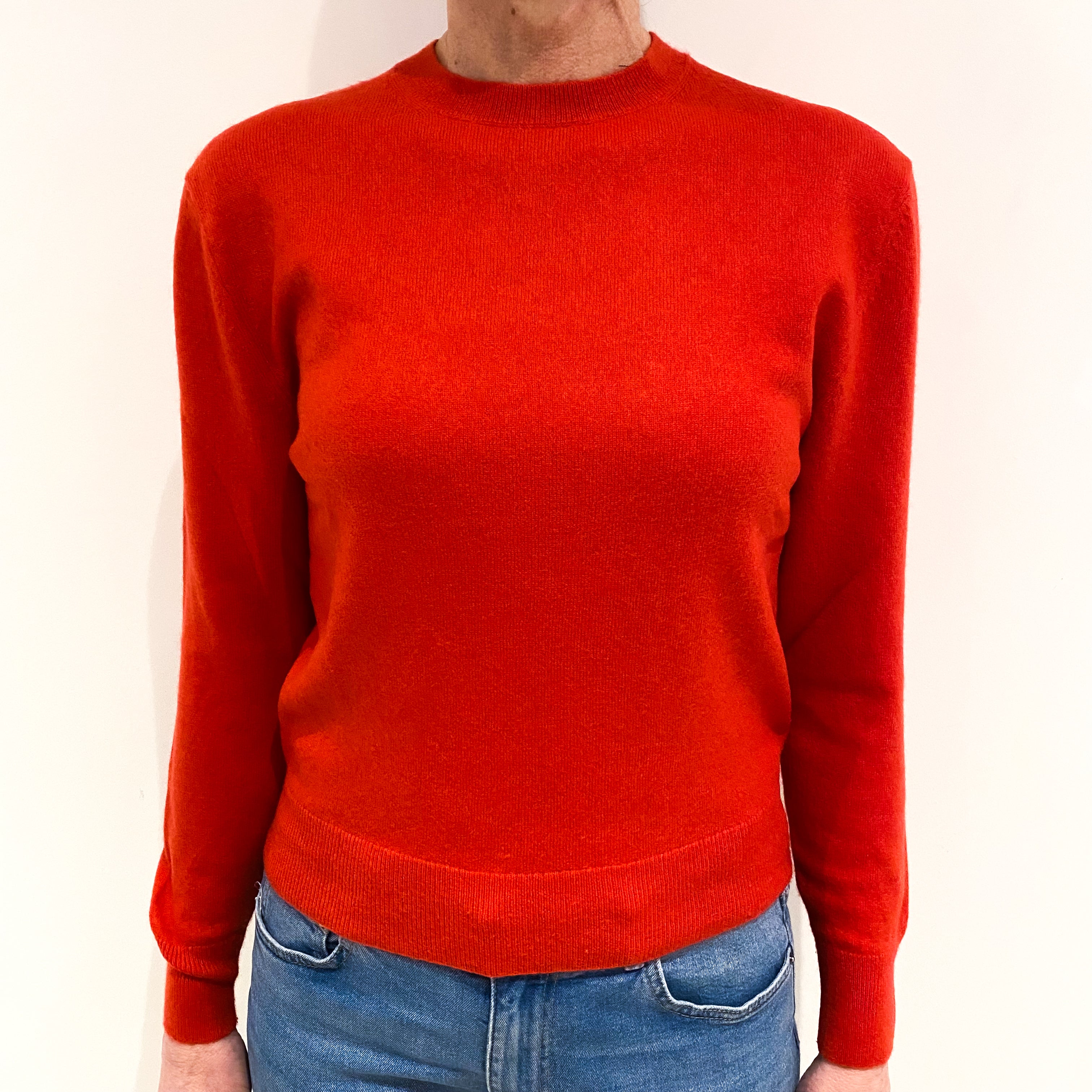 Vermillion Red Cashmere Crew Neck Jumper Small