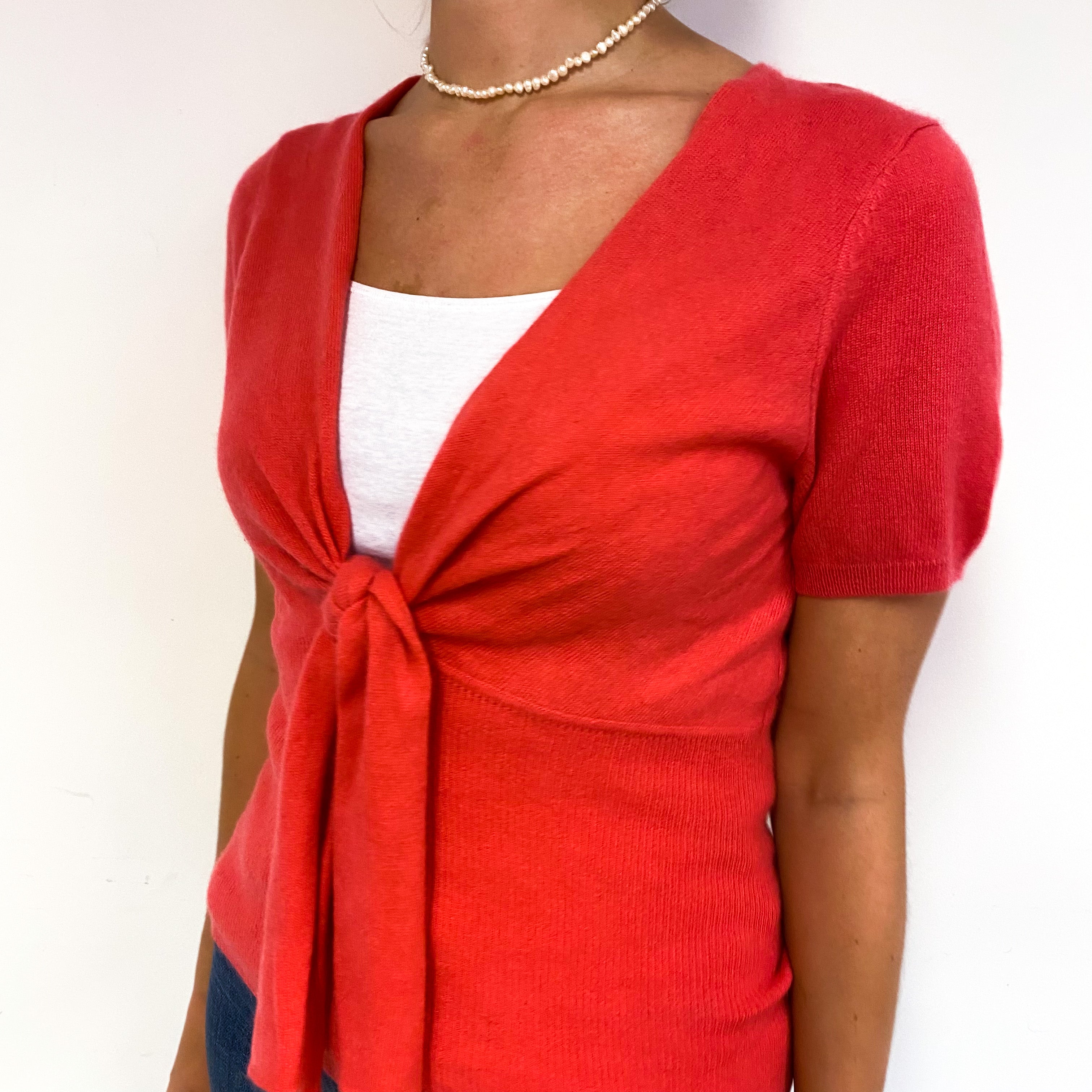 Strawberry Pink Short Sleeve Cashmere V-Neck Jumper Small