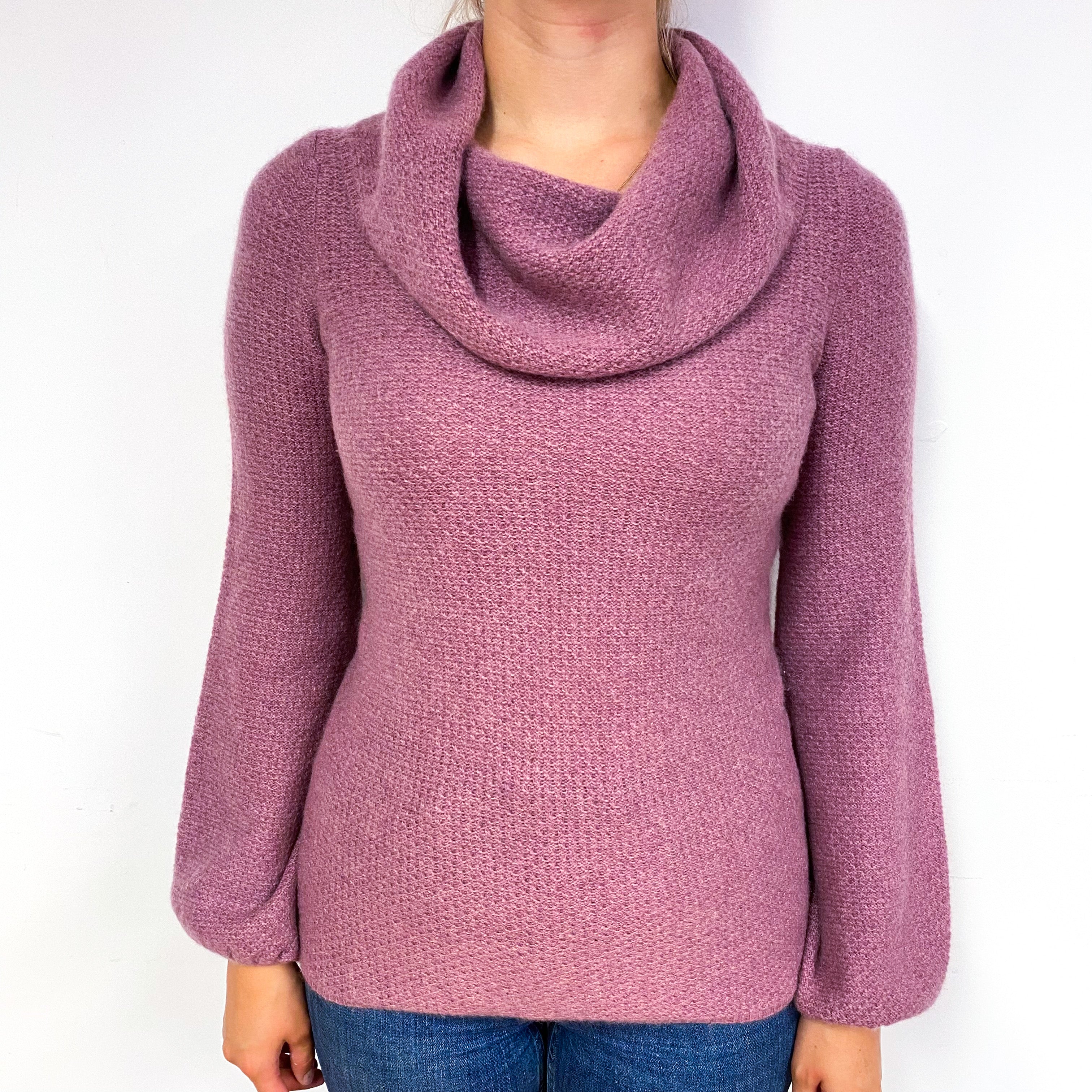 Heather Purple Textured Cashmere Cowl Neck Jumper Small