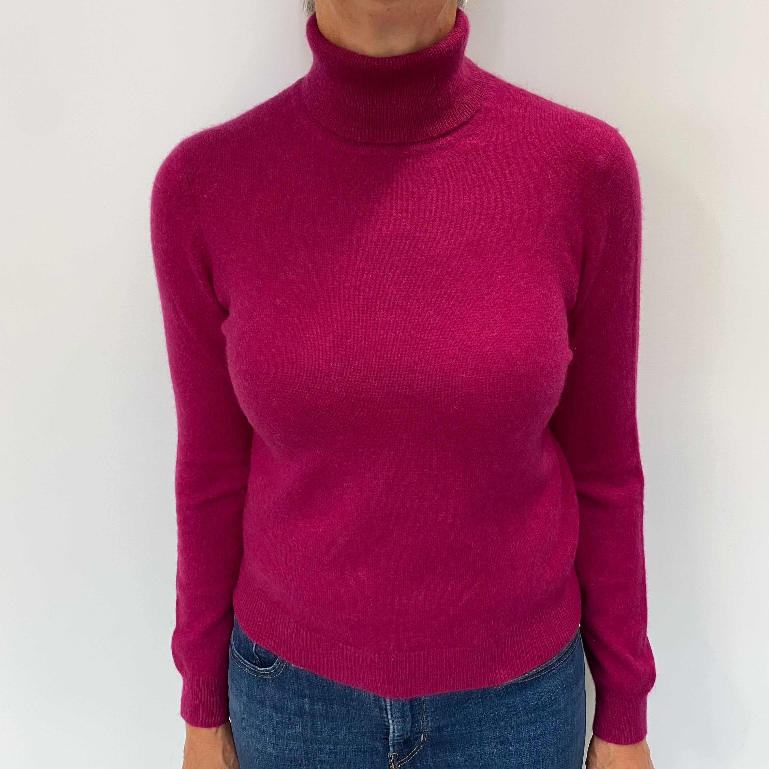 Fuschia Pink Cashmere Polo Neck Jumper Medium