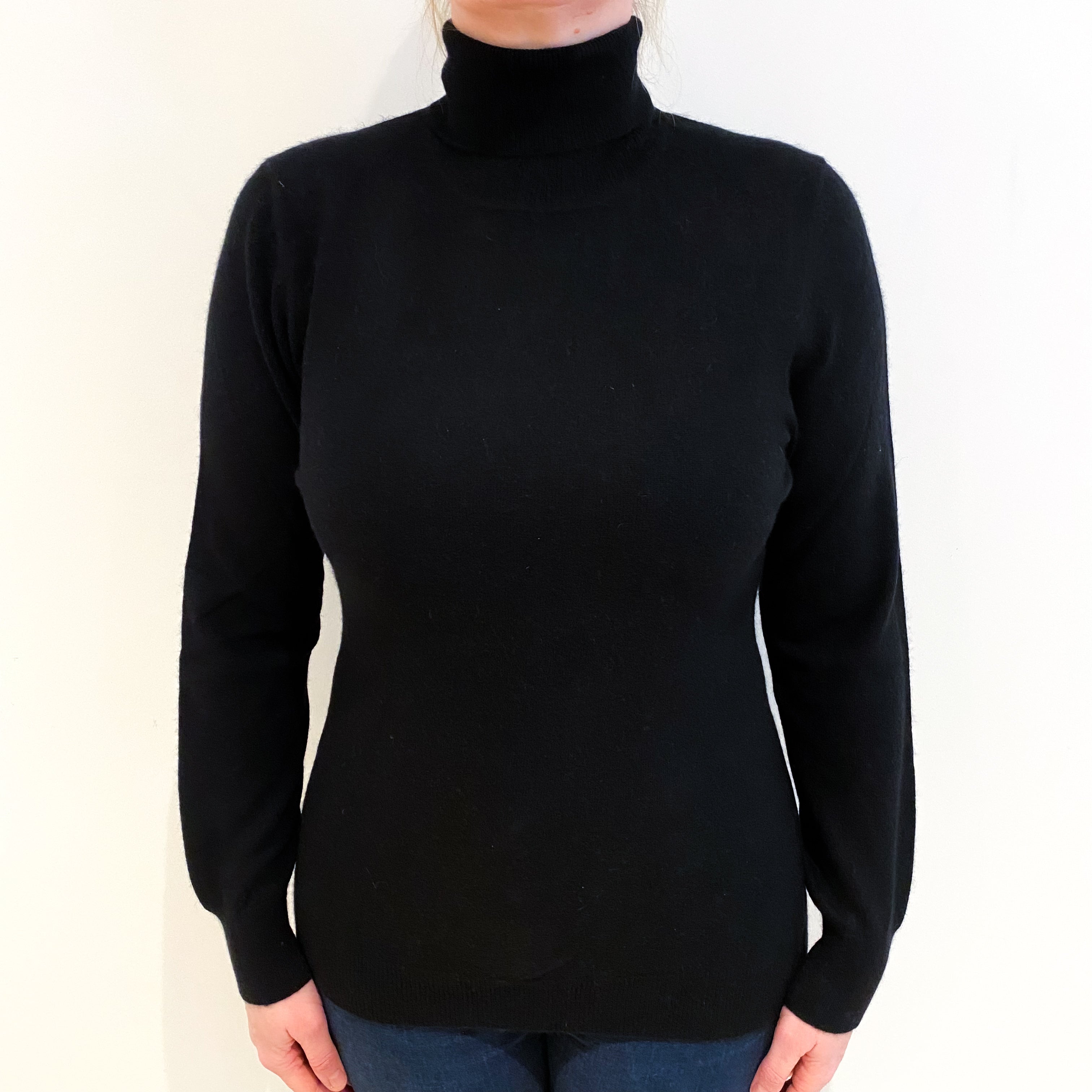 Black Cashmere Polo Neck Jumper Large