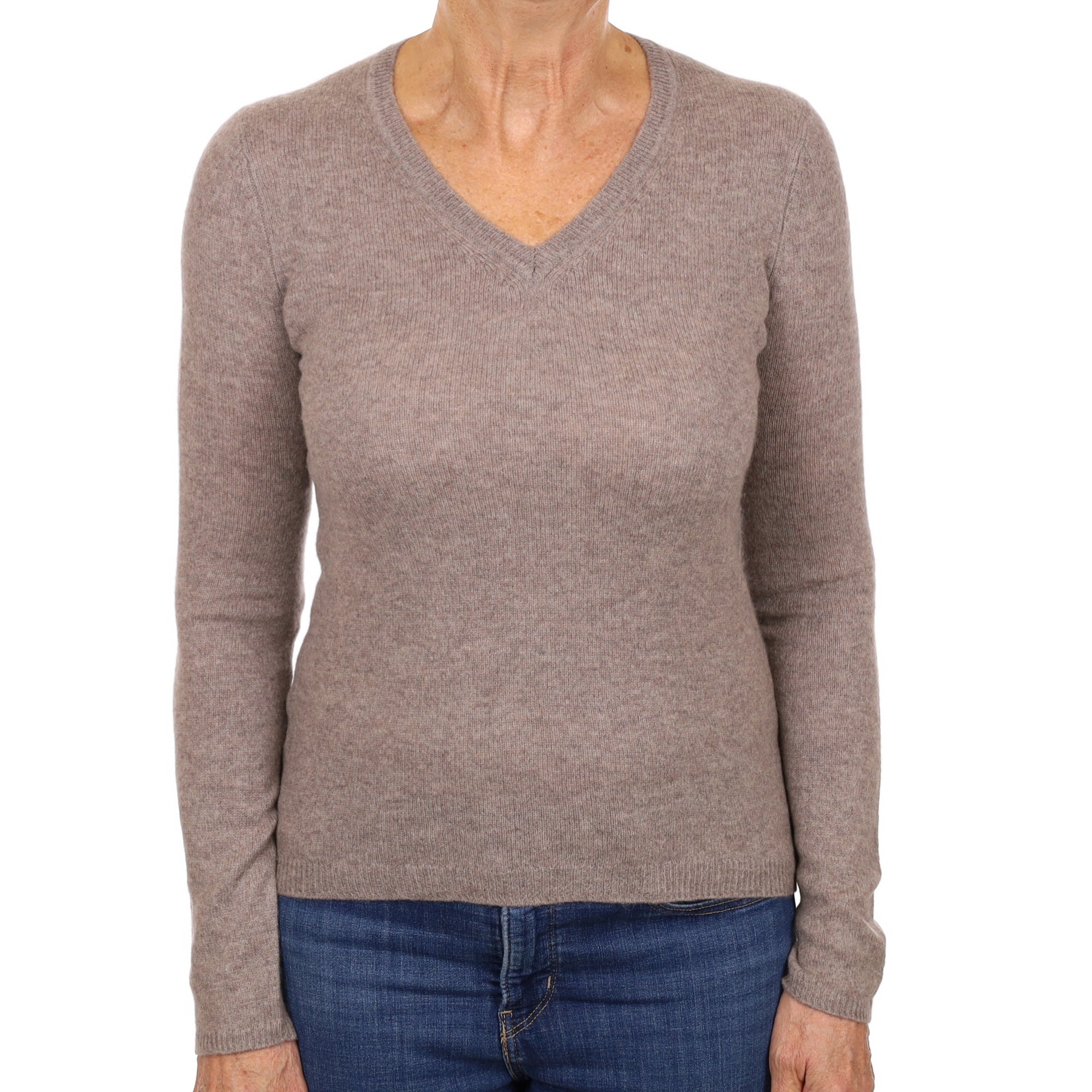 Mink Brown Cashmere V Neck Jumper Medium