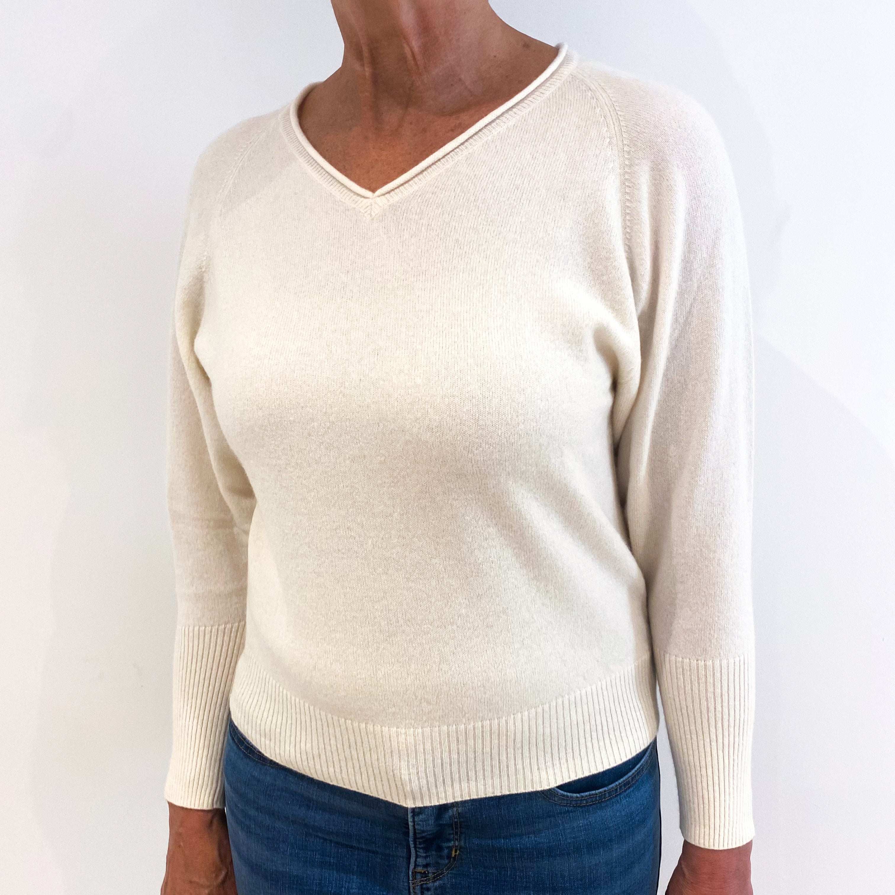 Cream Cashmere V-Neck Jumper Medium