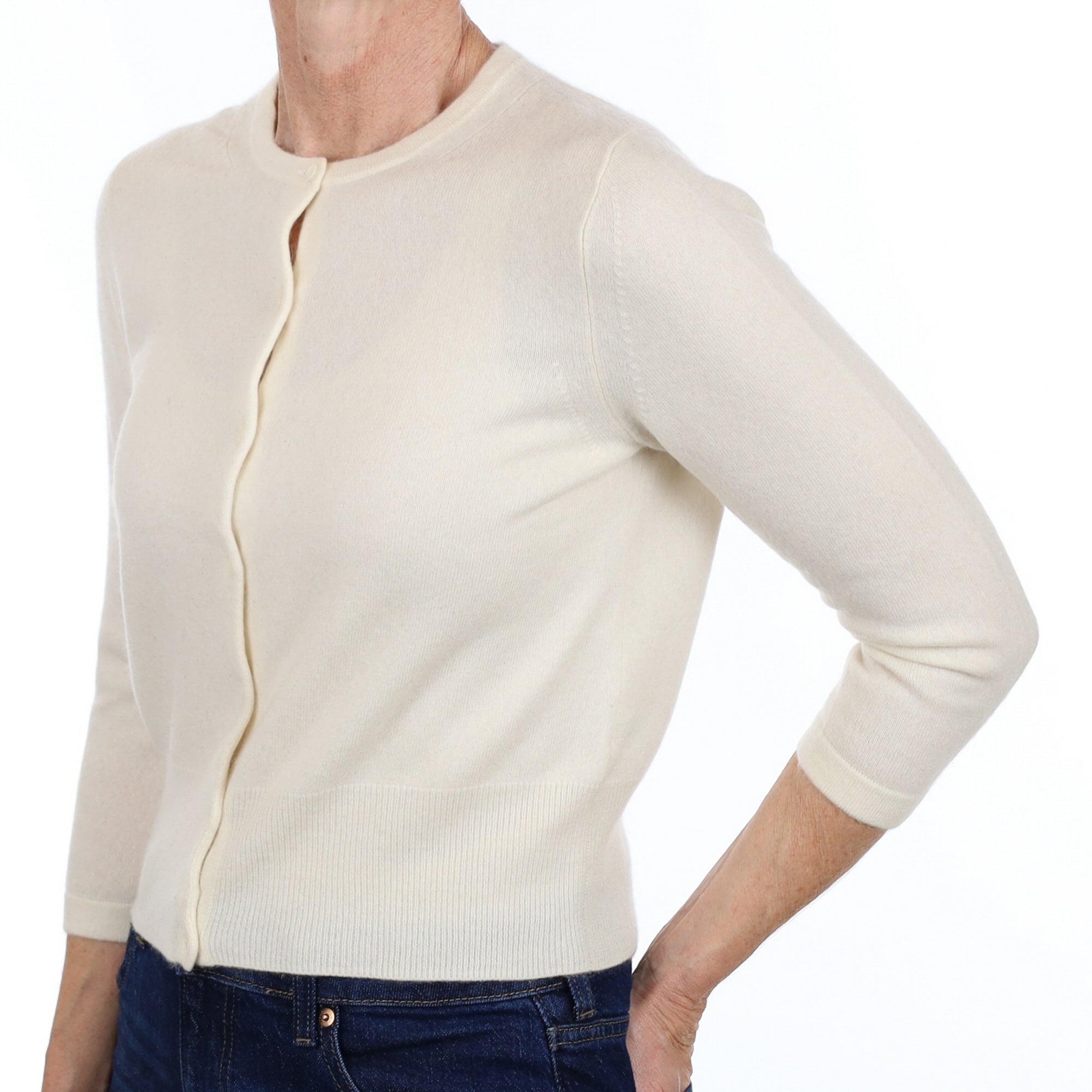 Vanilla Cream Cashmere Crew Neck Cardigan Small