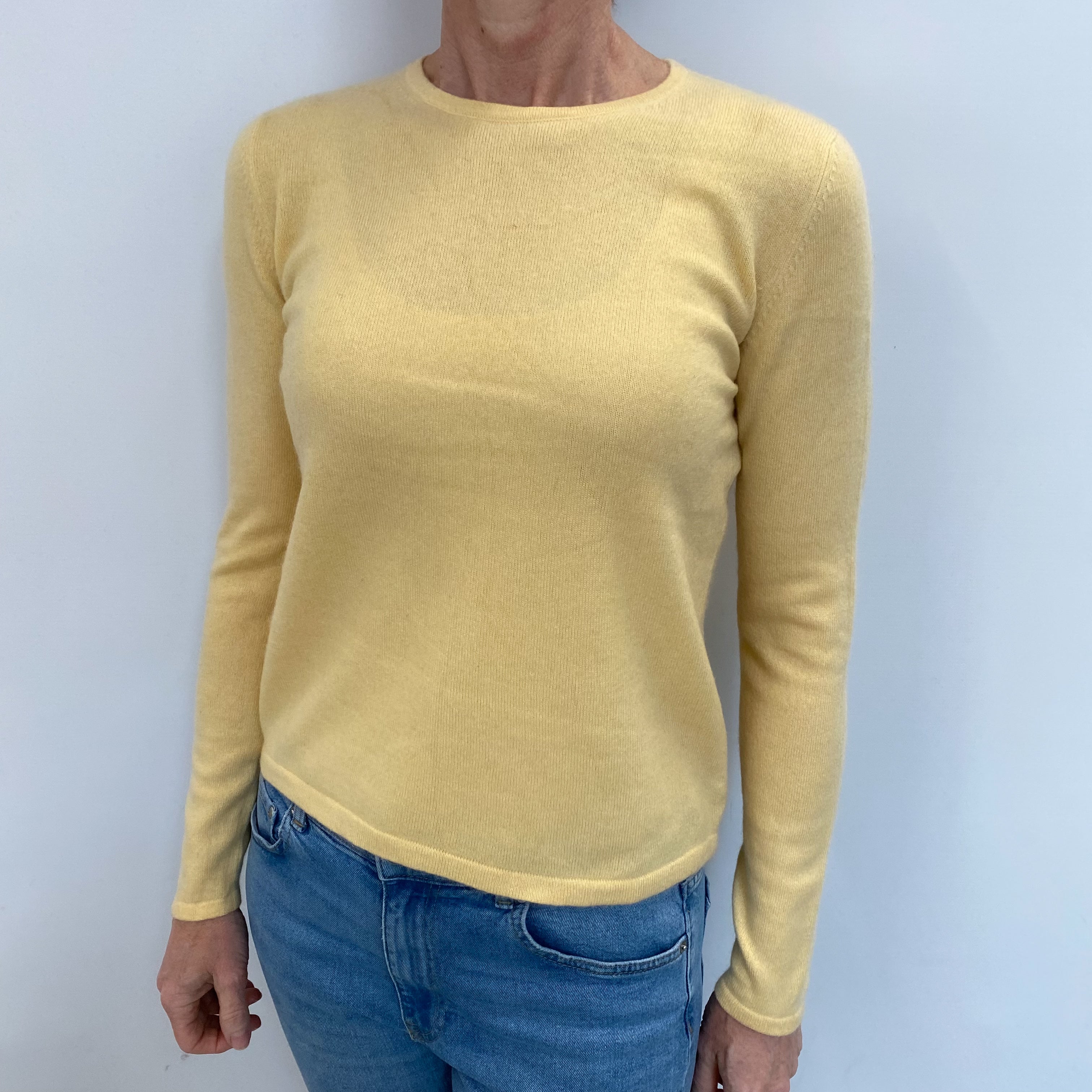 Custard Yellow Cashmere Crew Neck Jumper Small