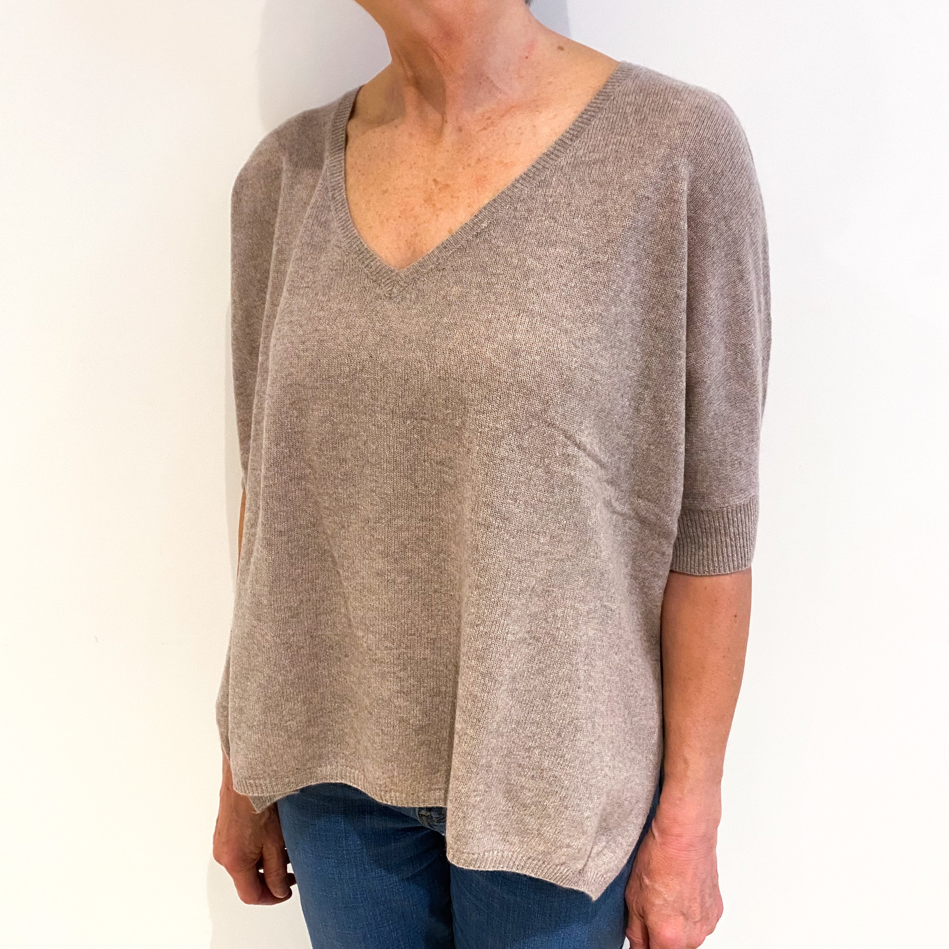 Mink Brown Cashmere V Neck Jumper Medium