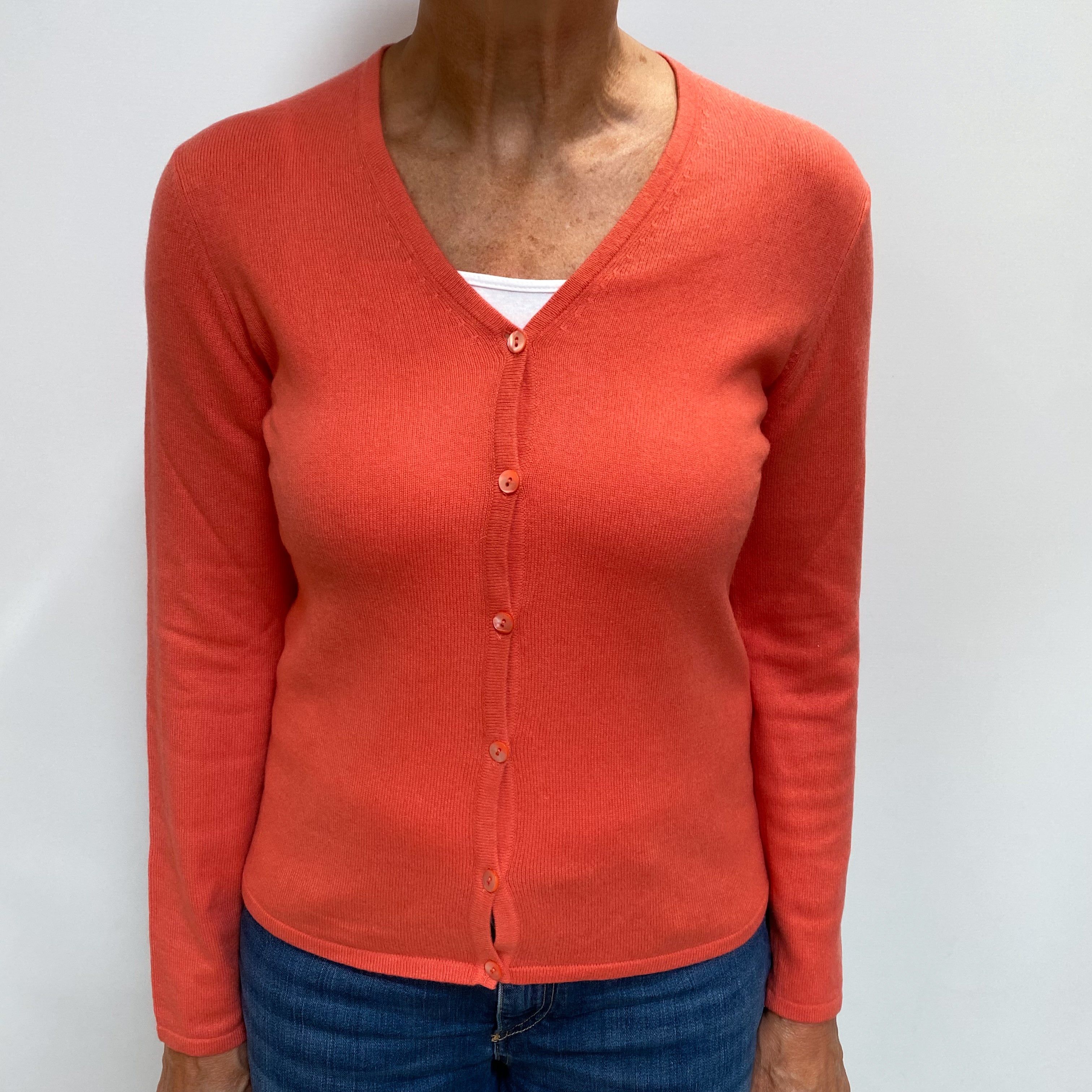 Crab Orange Cashmere V Neck Cardigan Medium