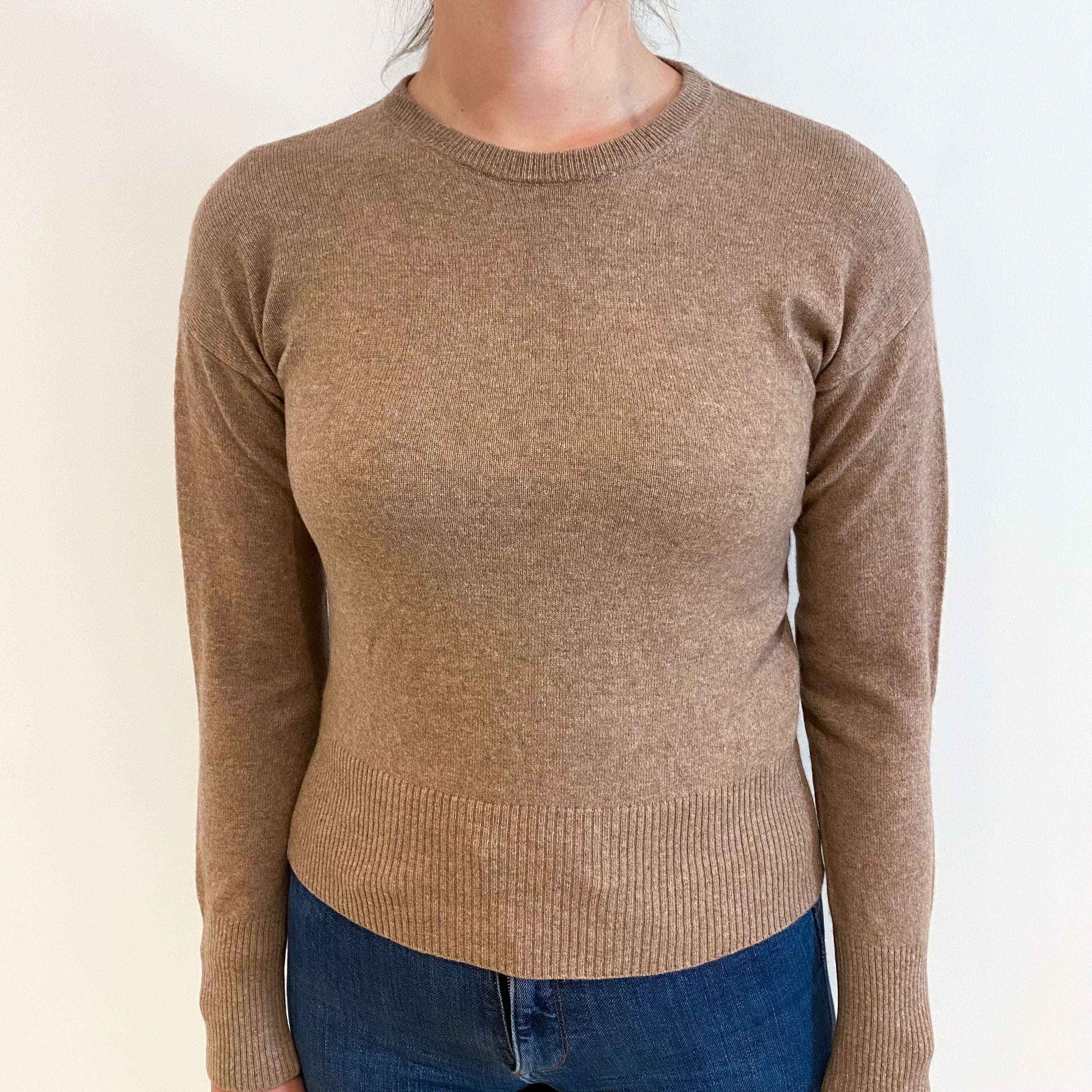 Camel Brown Cashmere Crew Neck Jumper Small