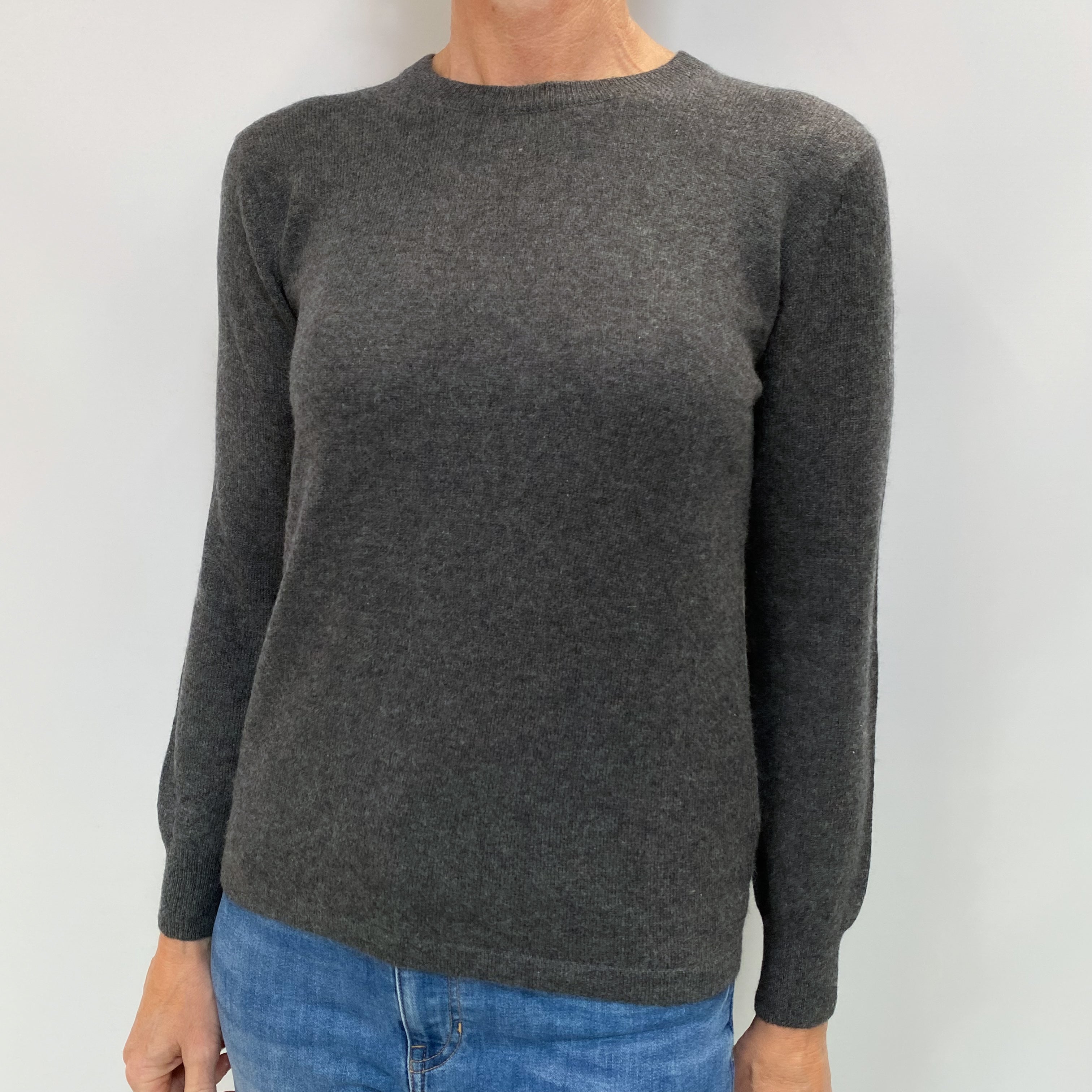 Charcoal Grey Cashmere Crew Neck Jumper Small