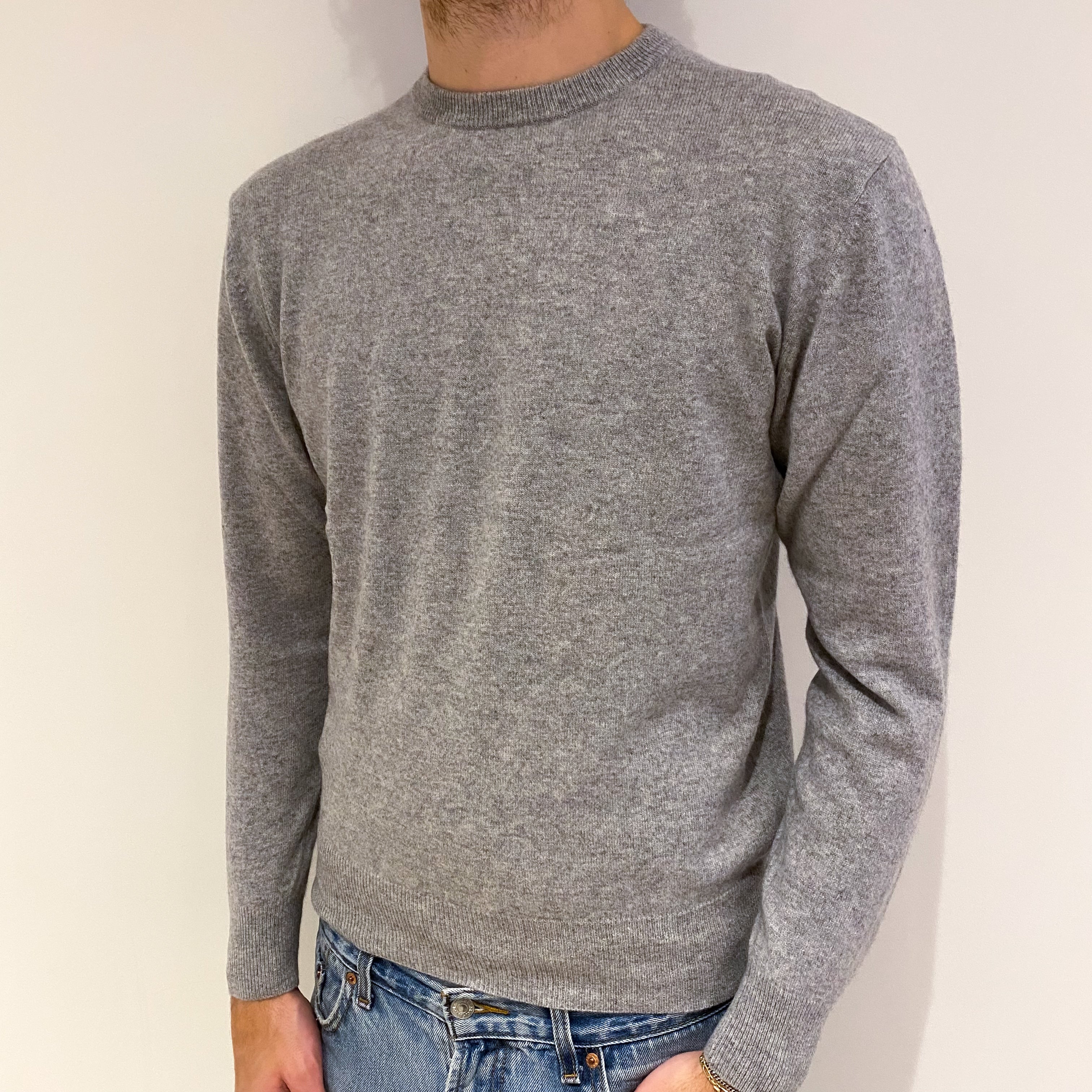 Men's Smoke Grey Cashmere Crew Neck Jumper Medium
