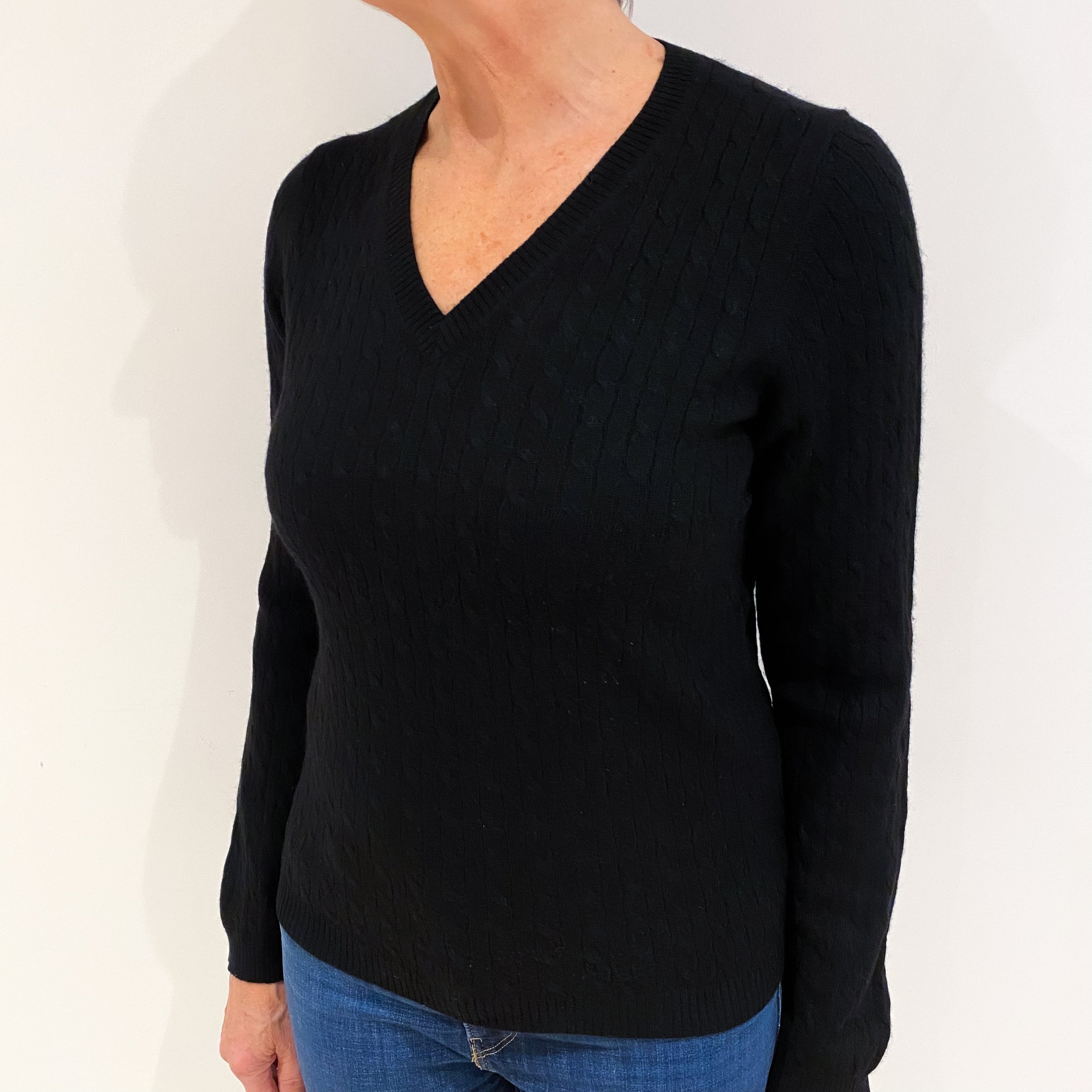 Black Cashmere V Neck Jumper Medium