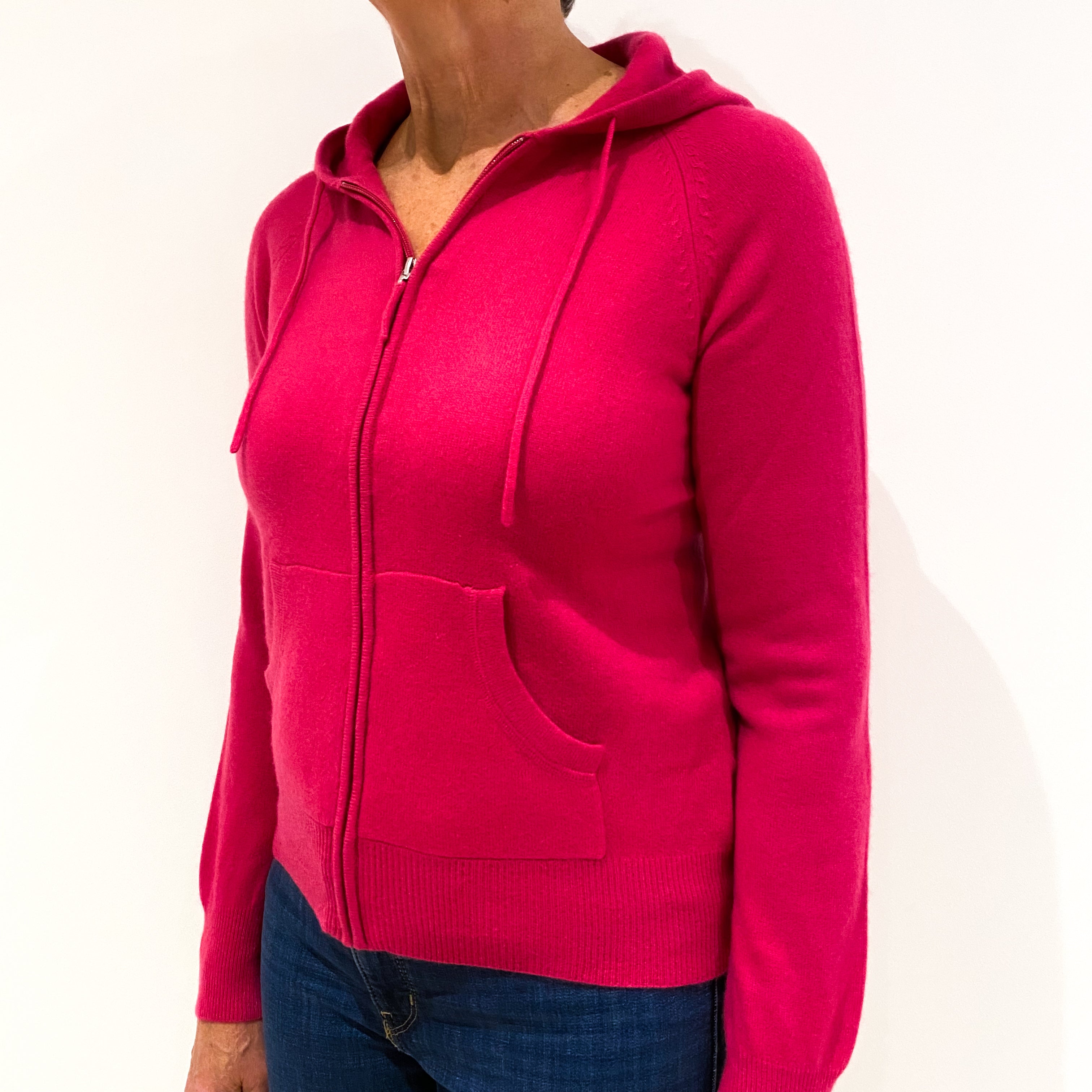 Fuchsia Pink Cashmere Zip Up Hoodie Medium