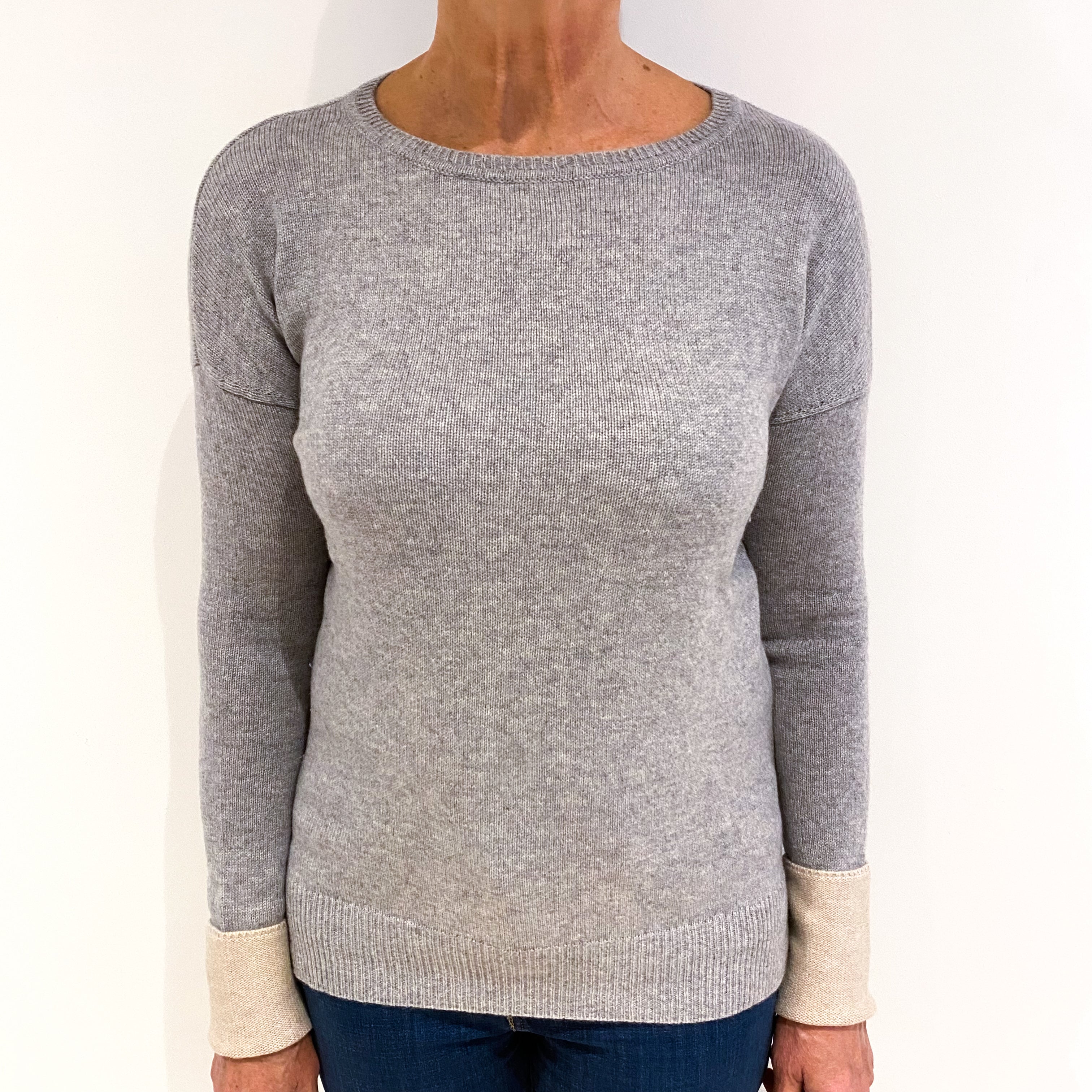Smoke Grey Cashmere Wide Crew Neck Jumper Medium