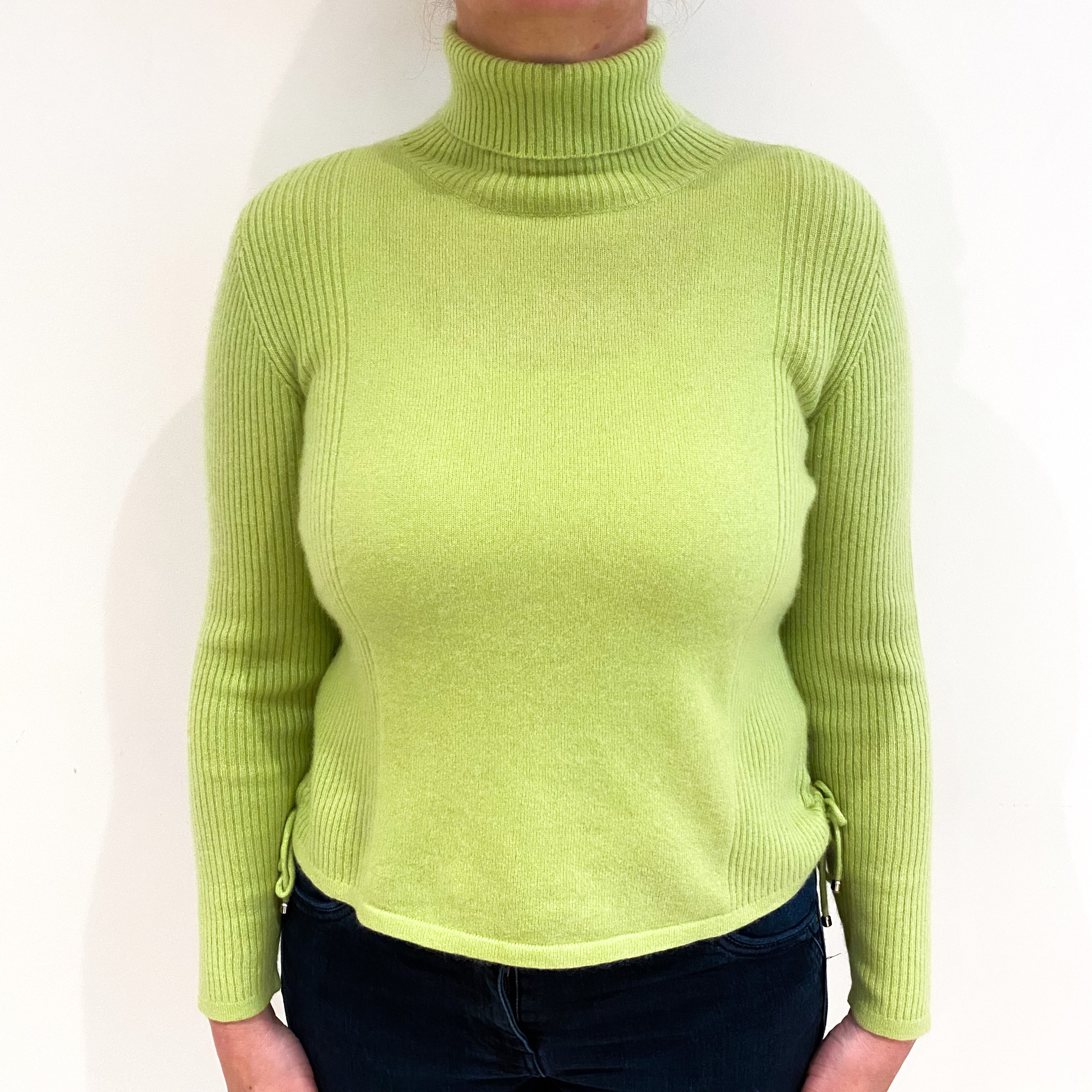 Lime Green Cashmere Polo Neck Jumper Large
