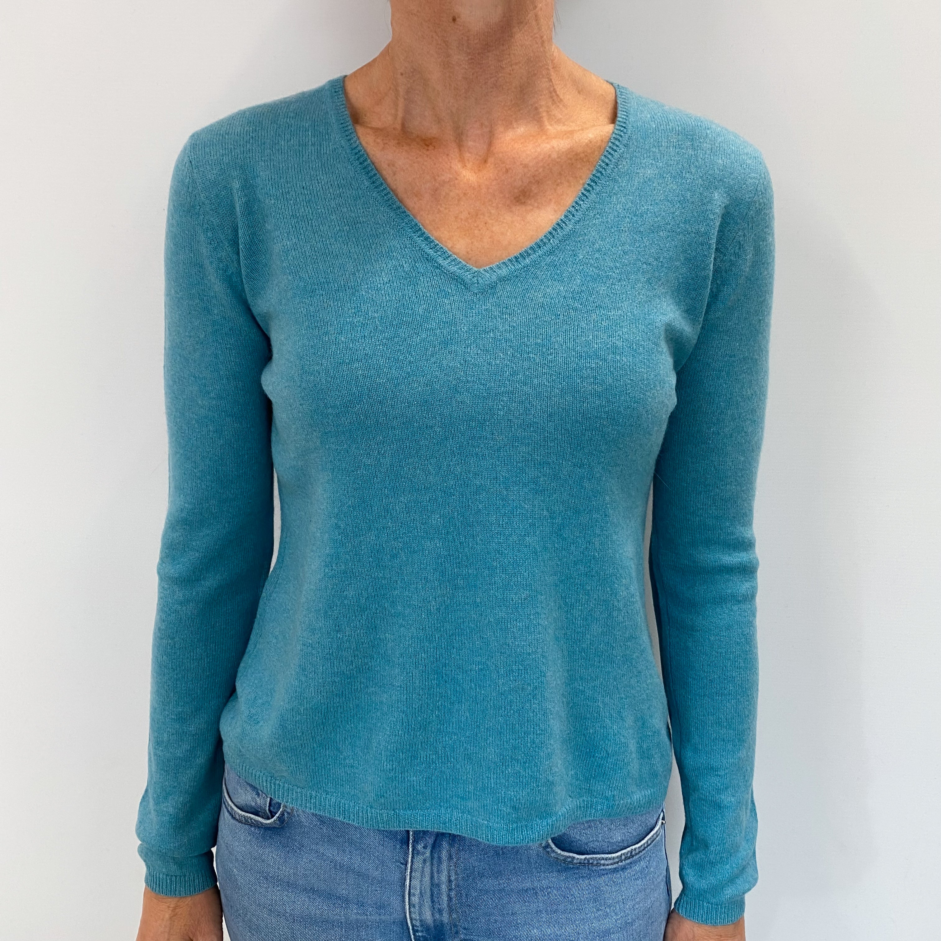 Aqua Blue Cashmere V Neck Jumper Small