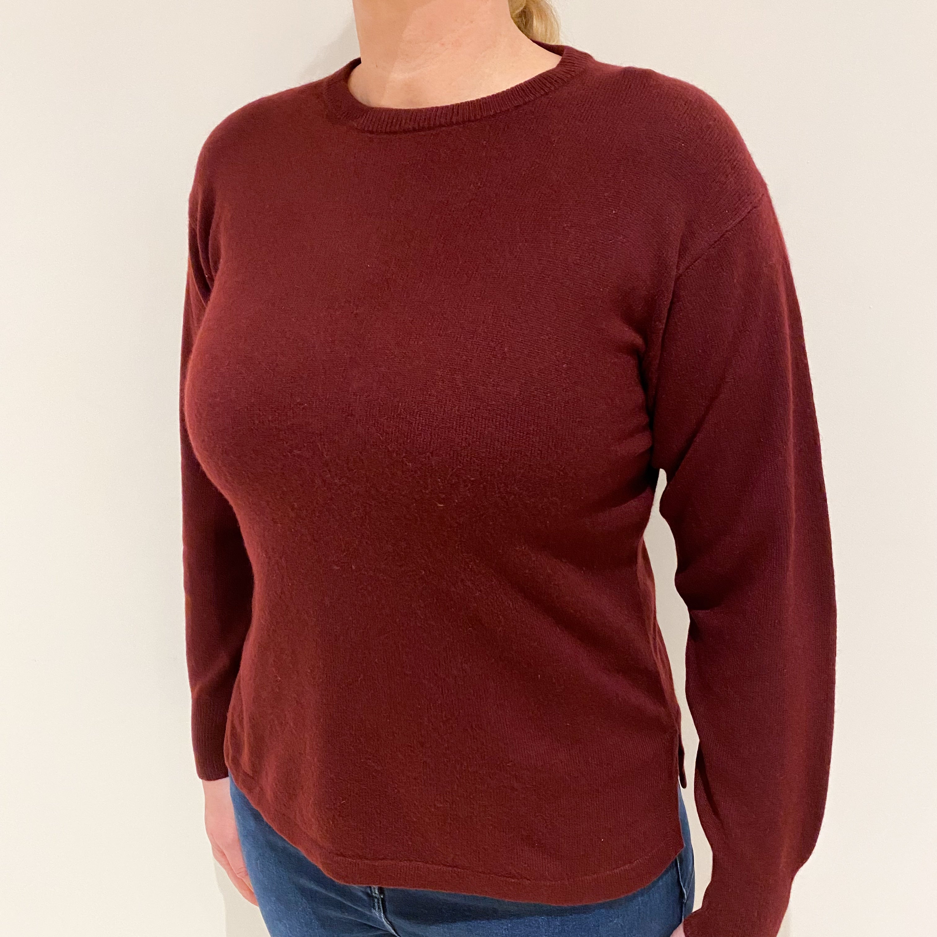 Maroon Red Cashmere Crew Neck Jumper Large