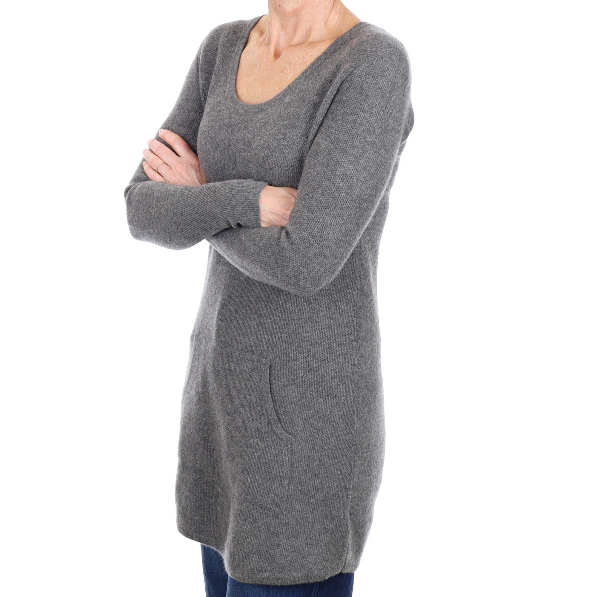 Slate Grey Textured Cashmere Scoop Neck Jumper Small