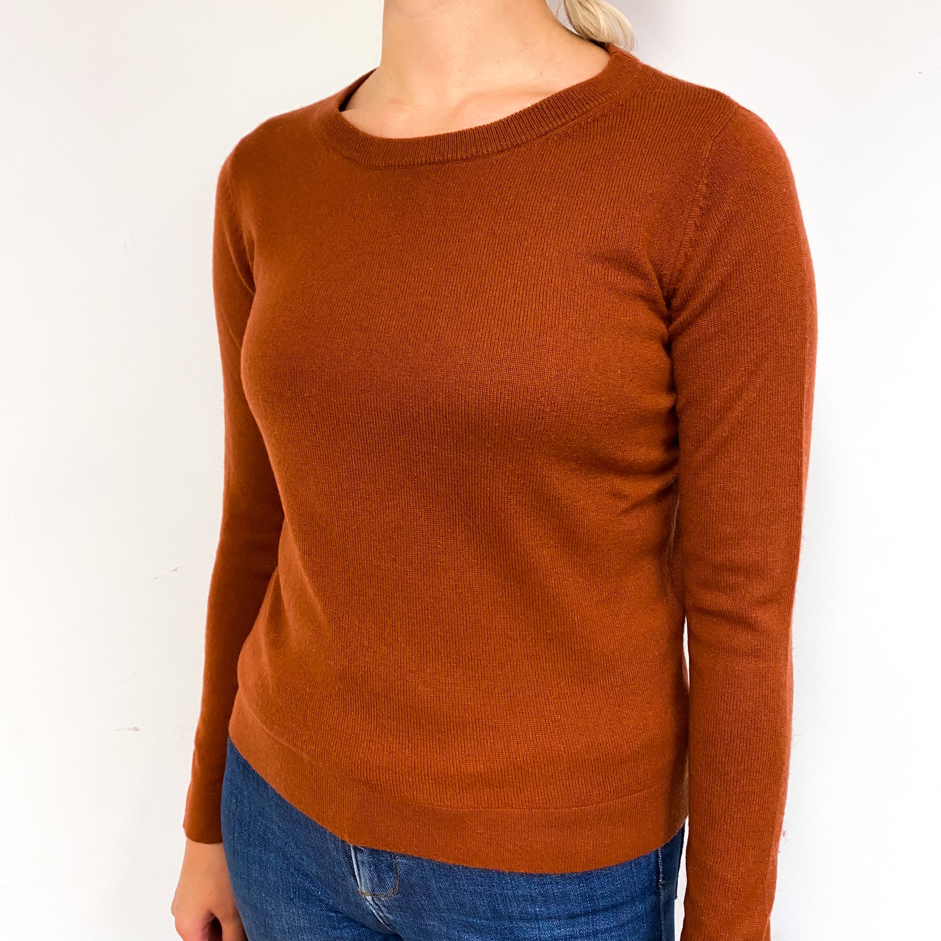 Rust Brown Cashmere Crew Neck Jumper Small