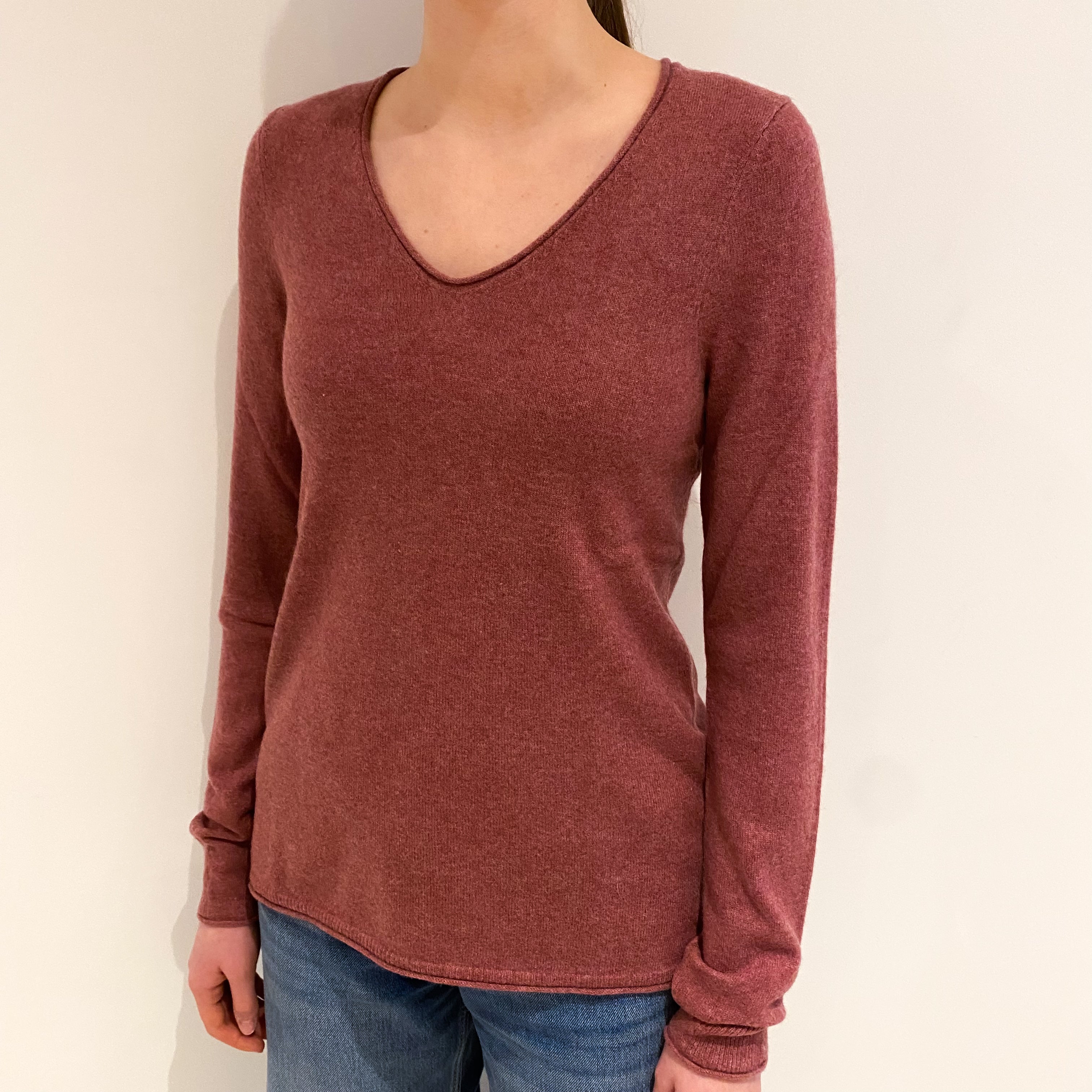 Heather Pink Cashmere V Neck Jumper Extra Small