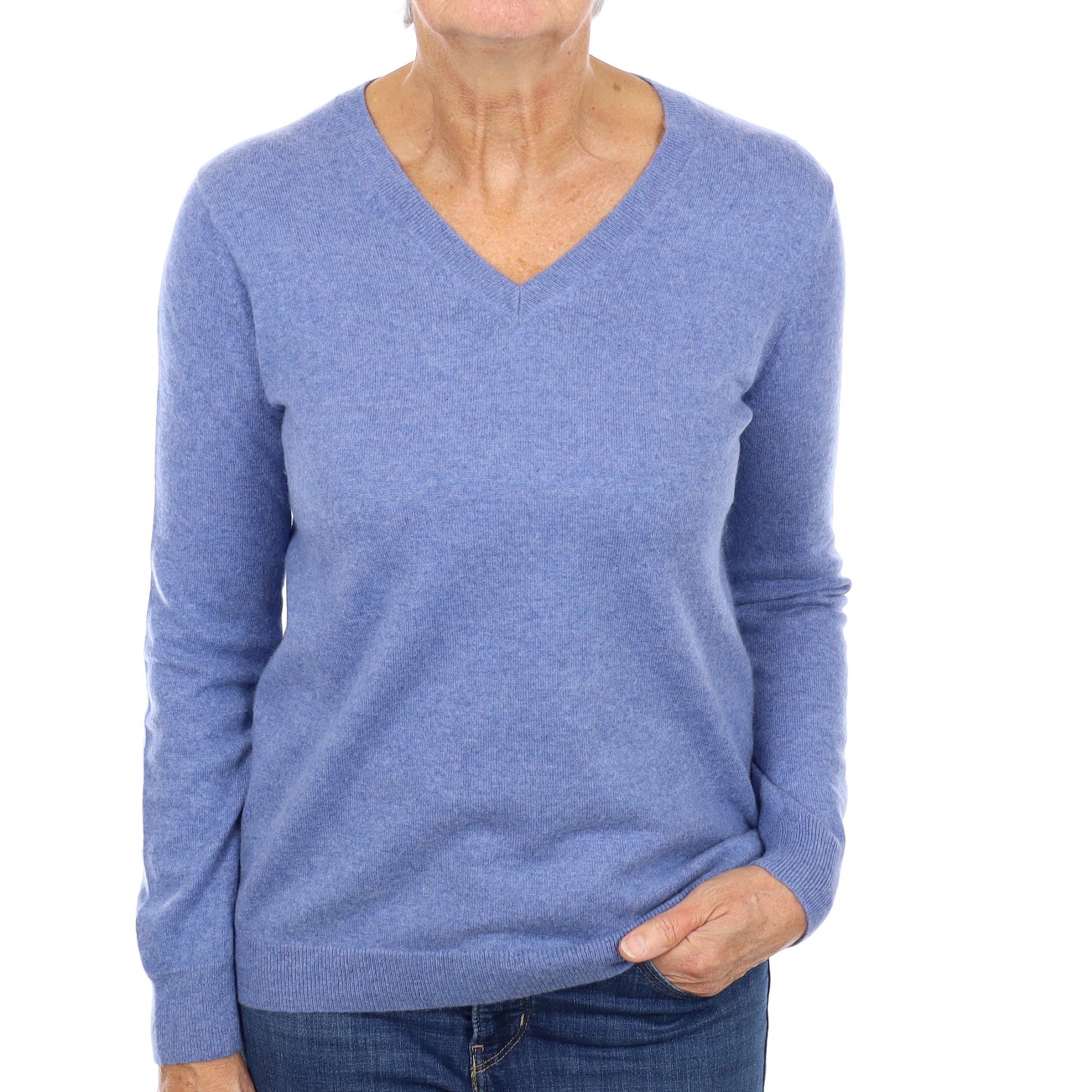 Denim Blue Cashmere V Neck Jumper Medium