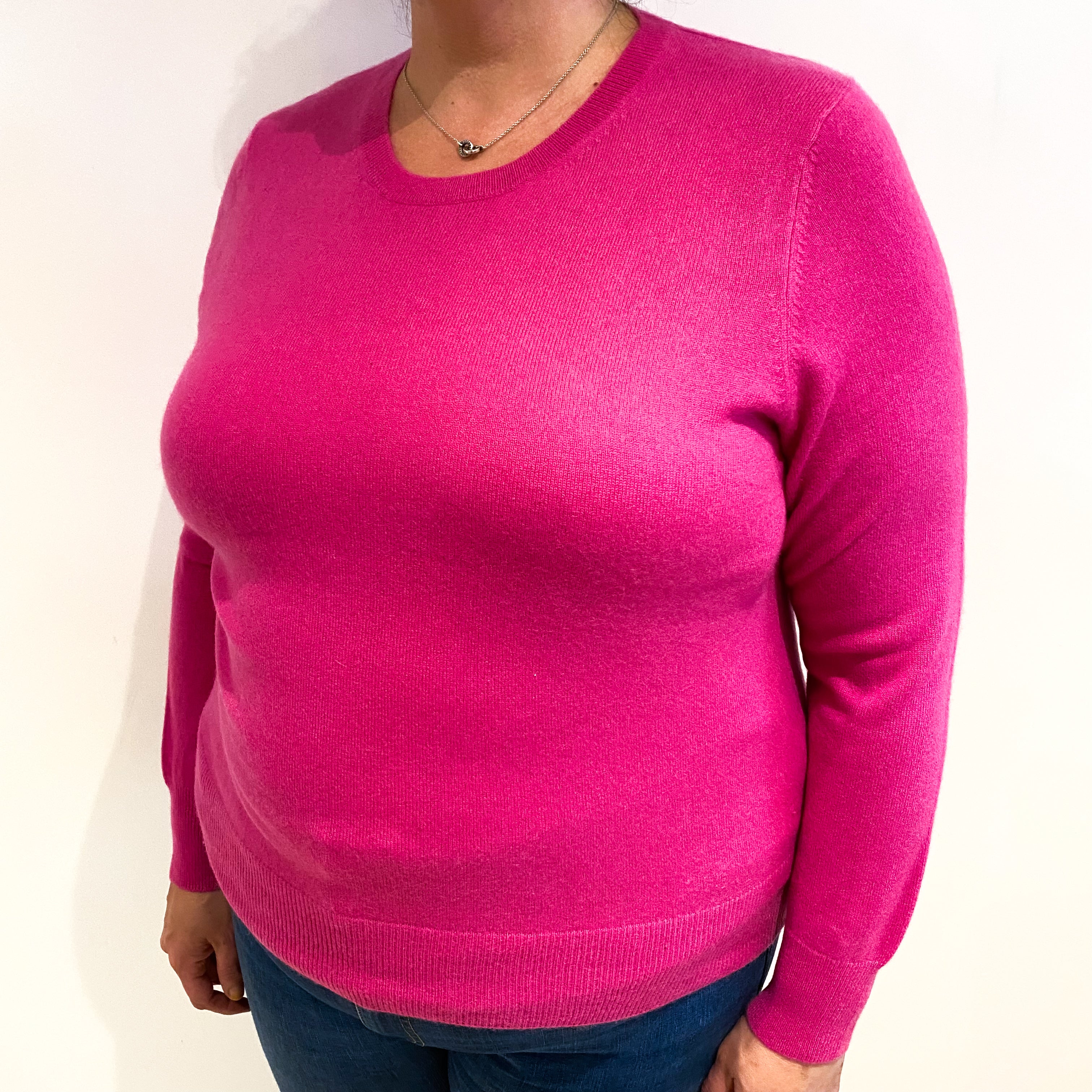 Hot Pink Cashmere Crew Neck Jumper Extra Large
