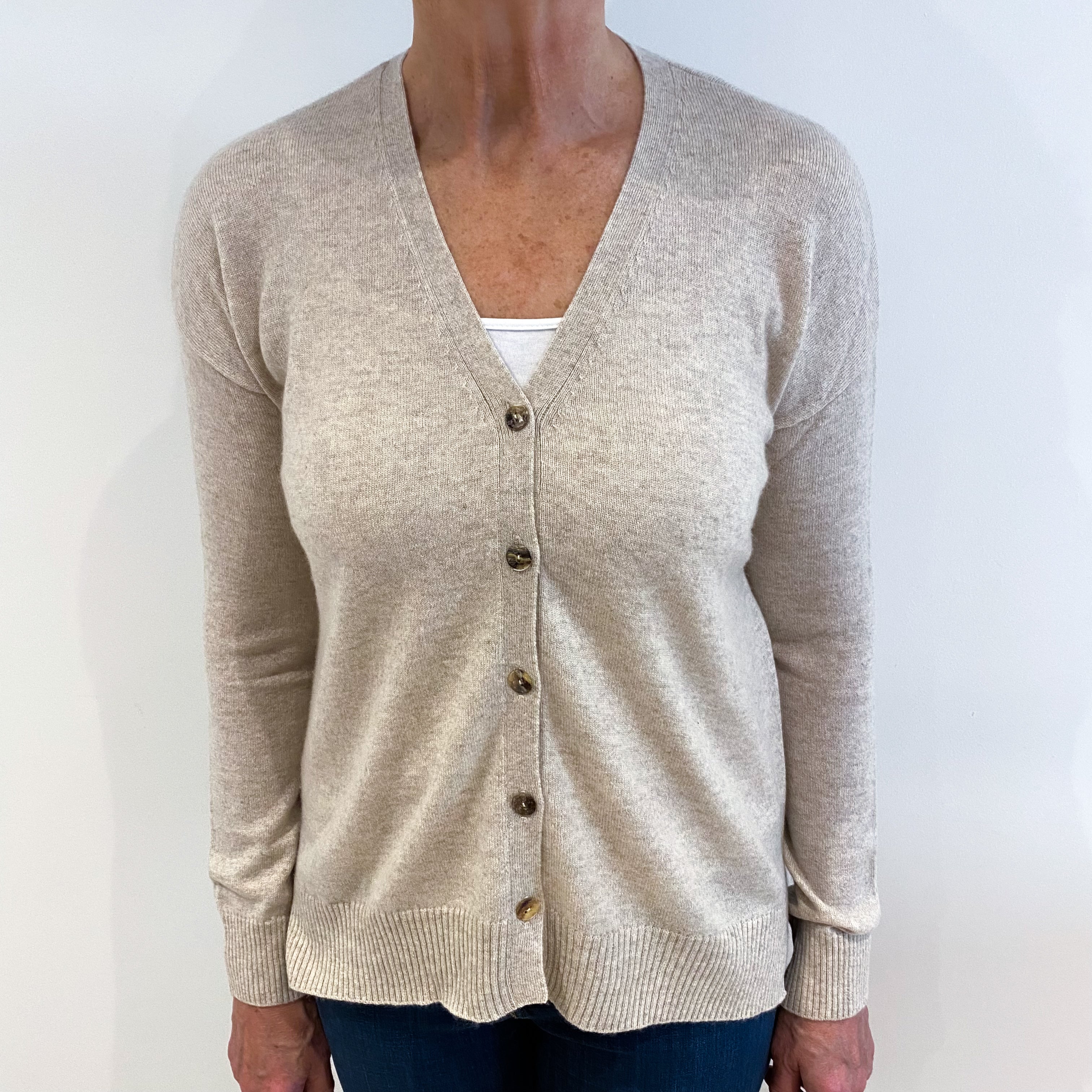Soft Fawn Cashmere V Neck Cardigan Medium