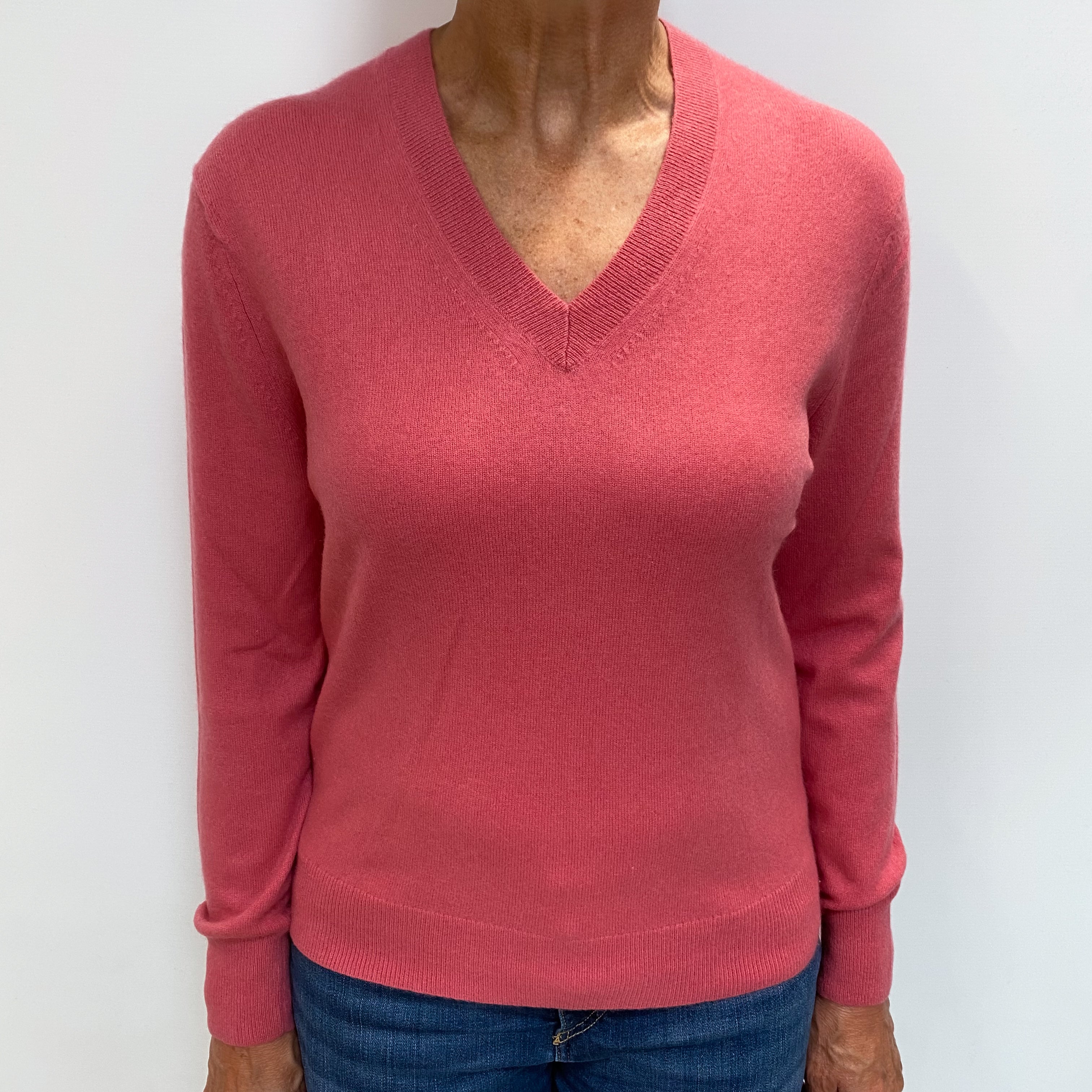 Loganberry Pink Cashmere V Neck Jumper Medium