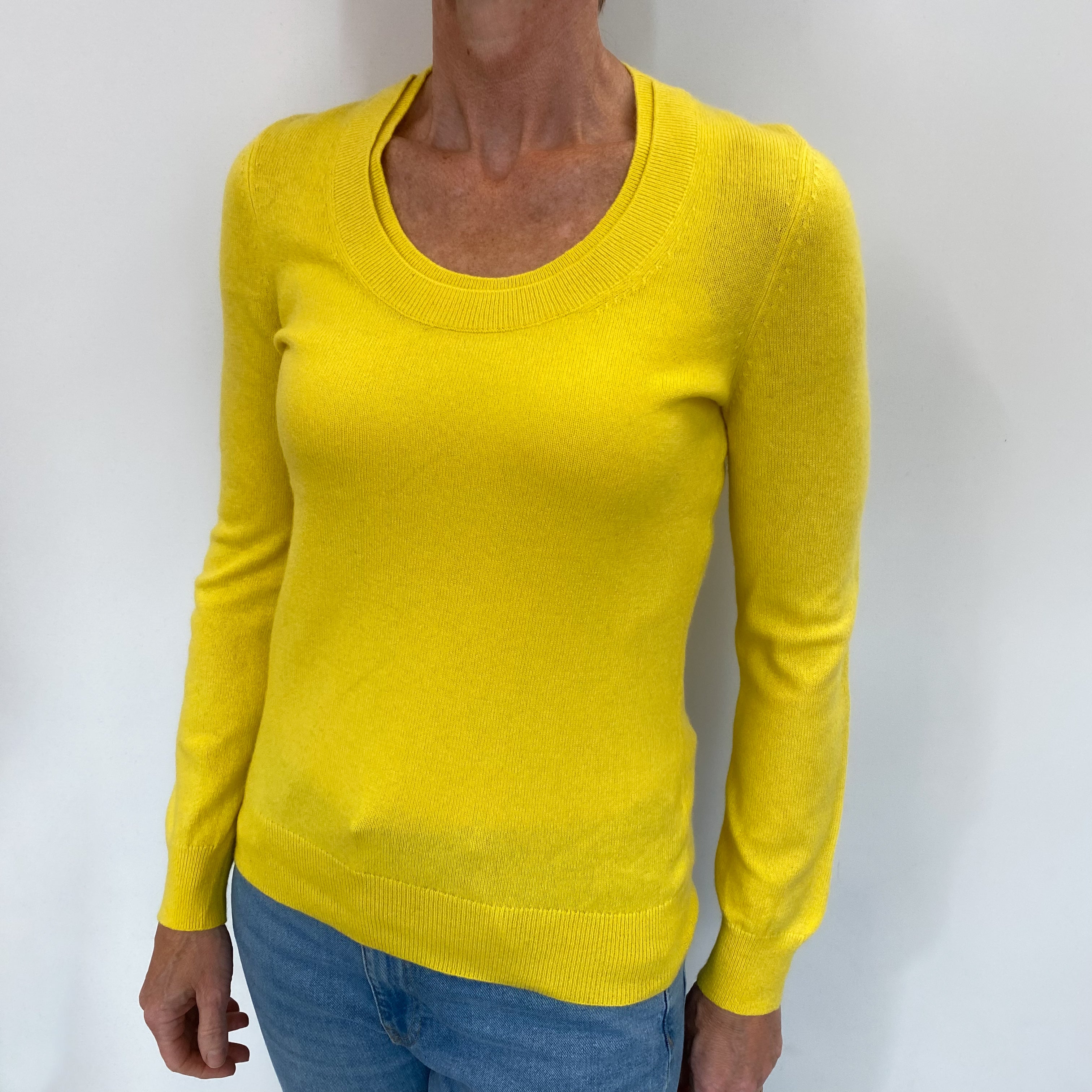 Pineapple Yellow Cashmere Double Layer Scoop Neck Jumper Small