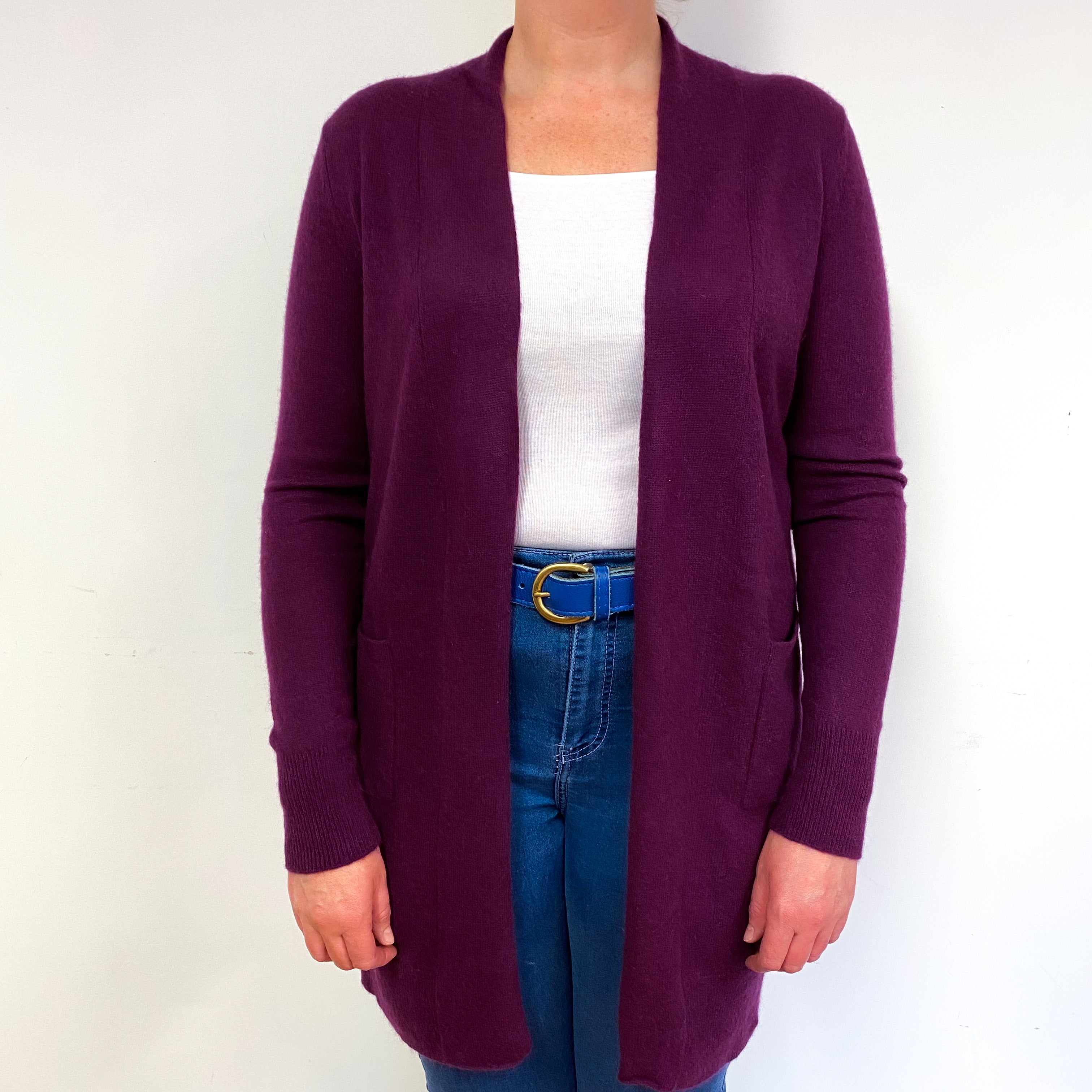 Plum Purple Cashmere Edge to Edge Cardigan Large