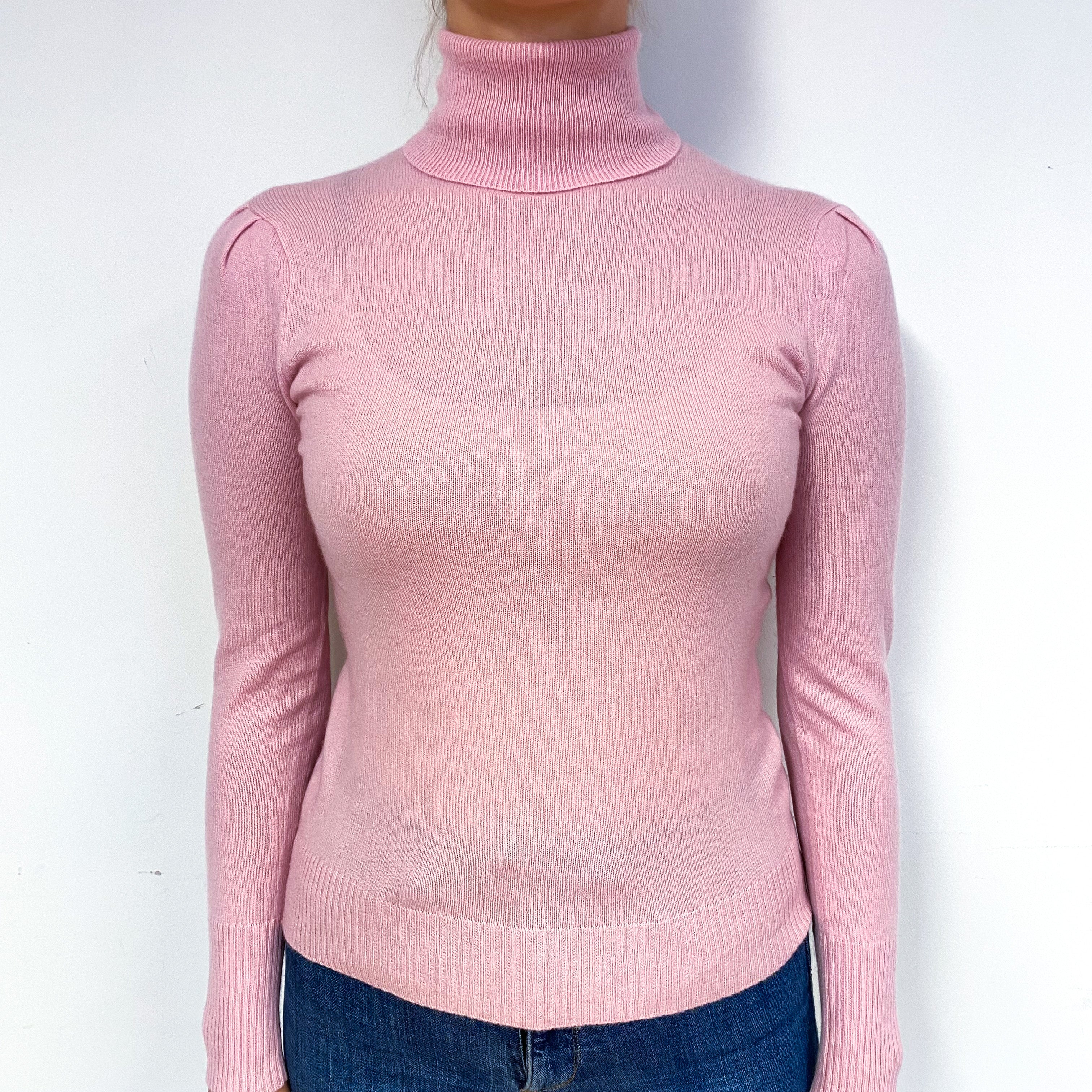 Carnation Pink Cashmere Polo Neck Jumper Small