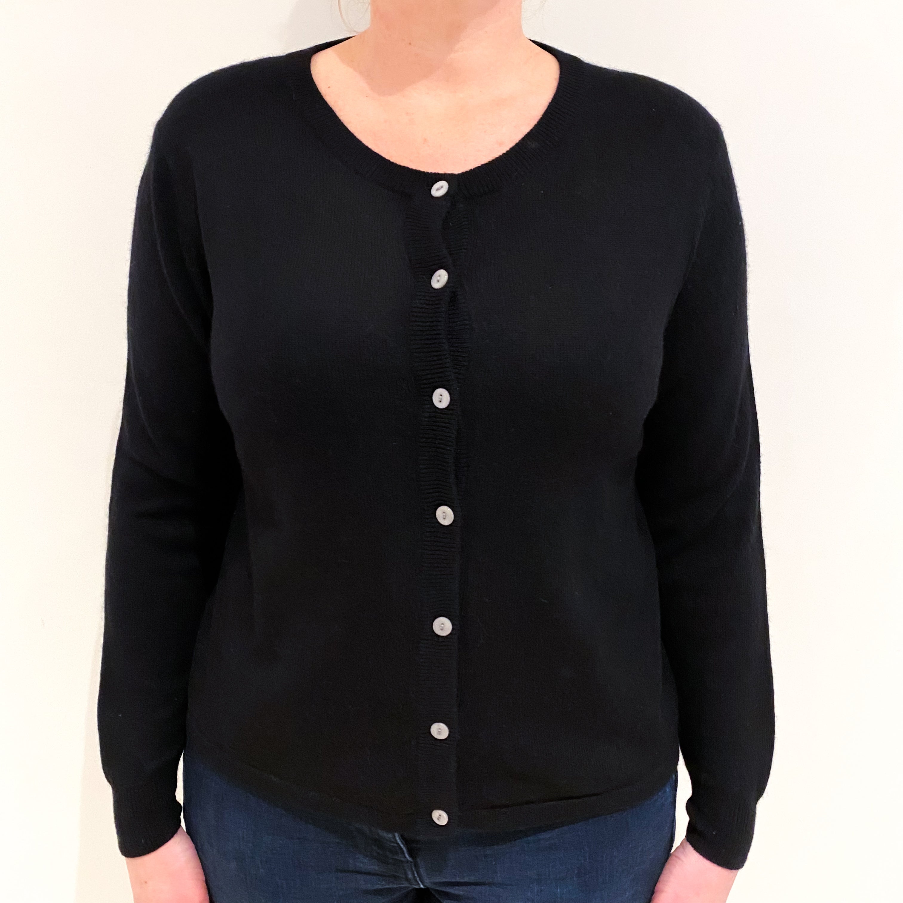 Black Cashmere Crew Neck Cardigan Large