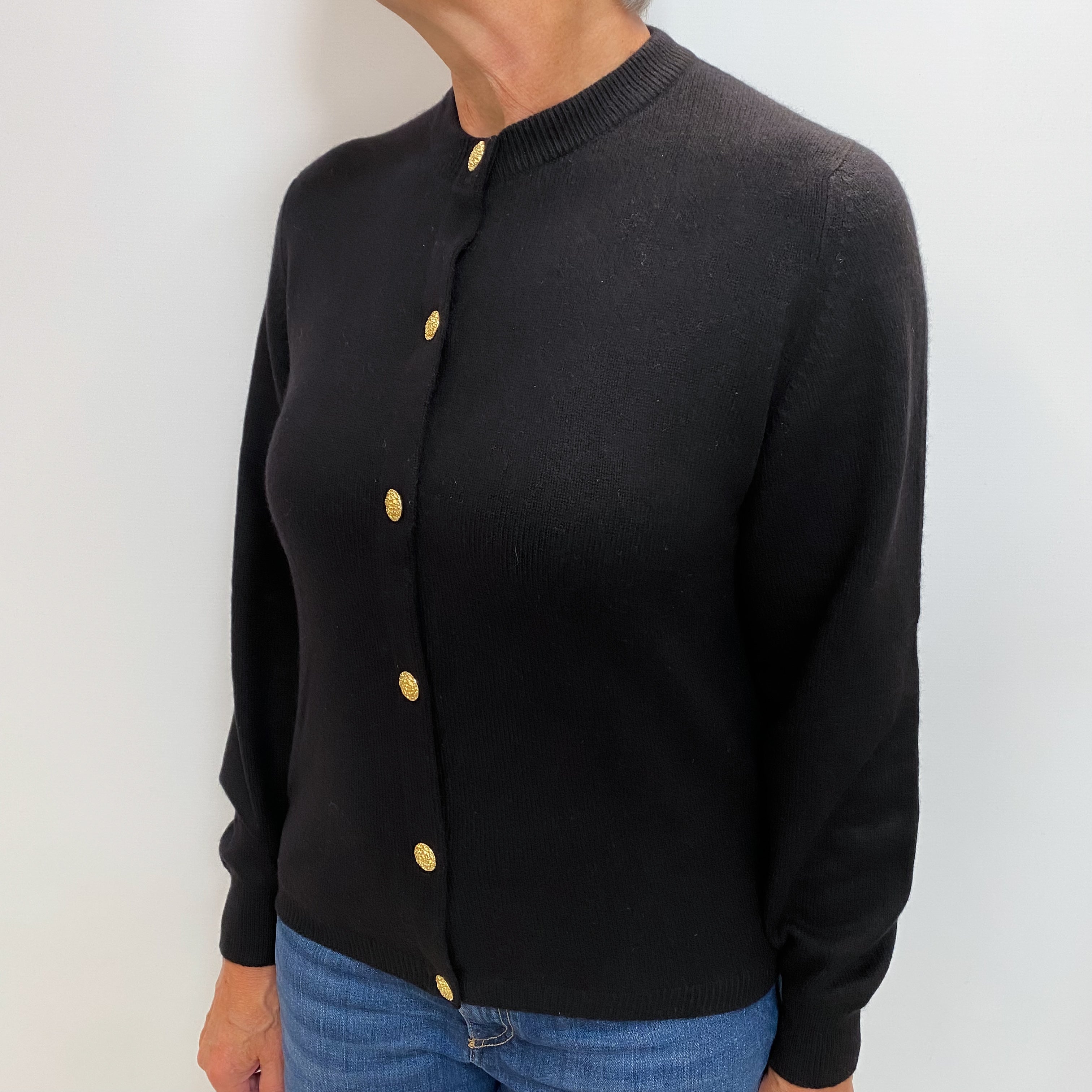 Black Cashmere Crew Cardigan Medium