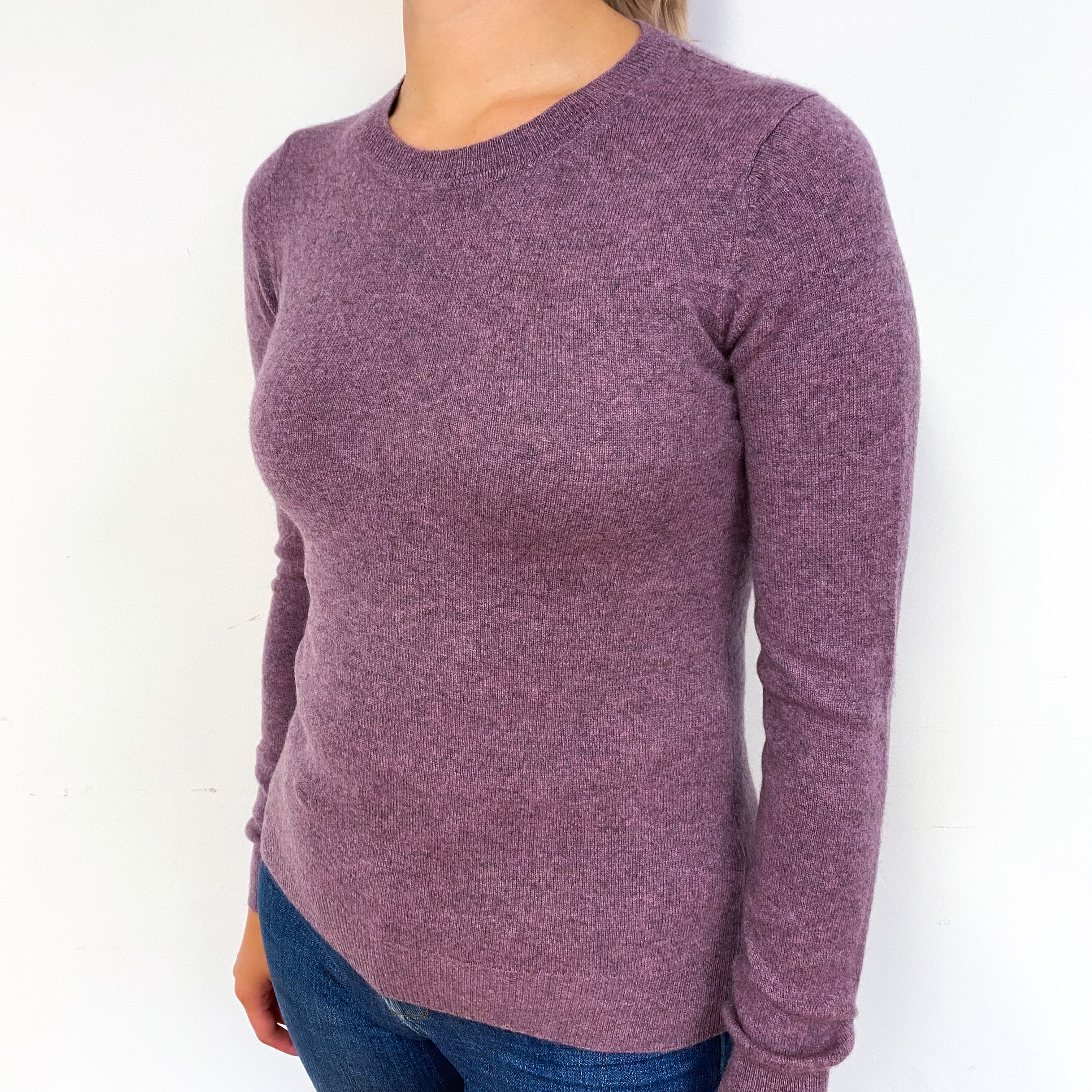 Heather Purple Cashmere Crew Neck Jumper Small