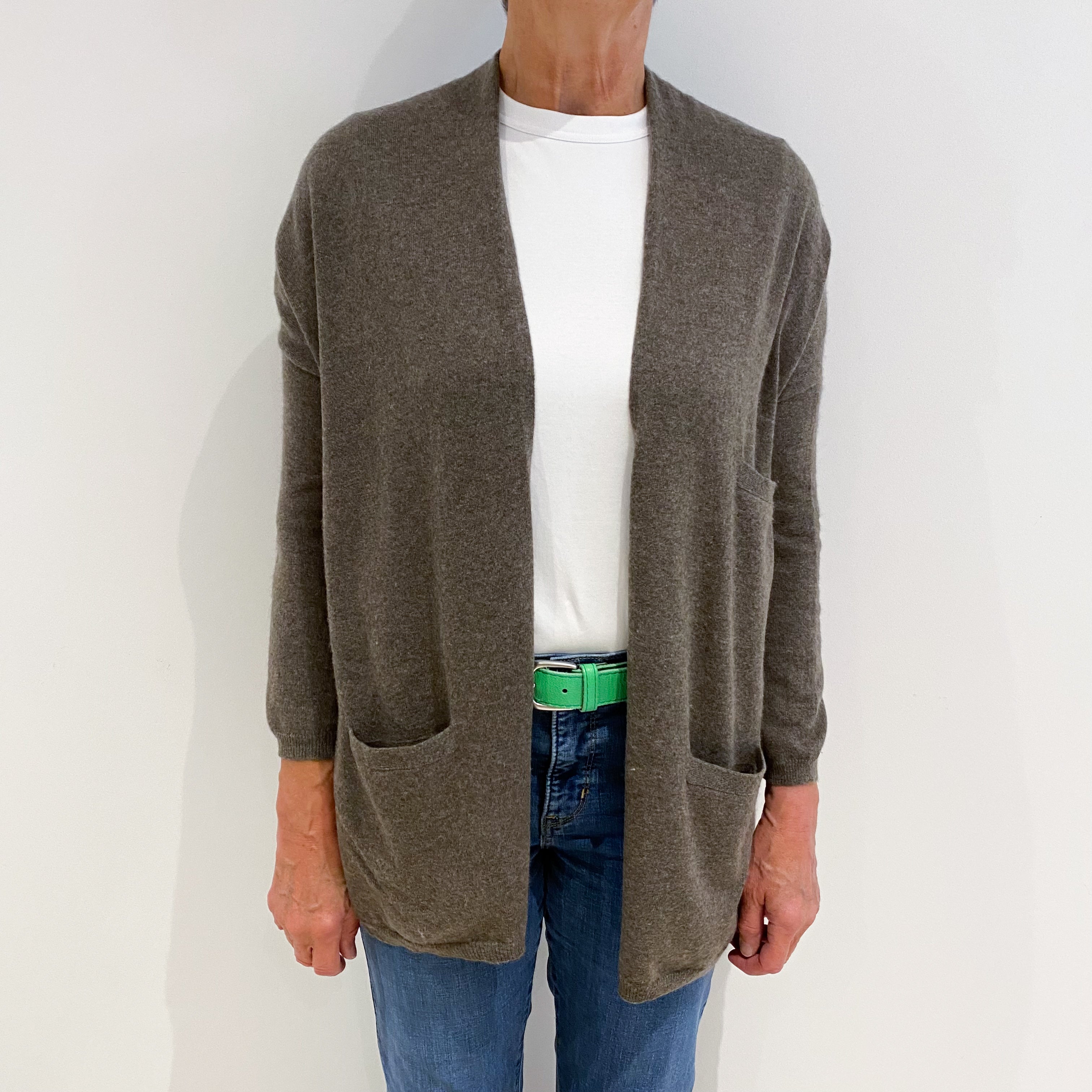 Mole Brown Slouchy Cashmere Edge To Edge Cardigan Medium