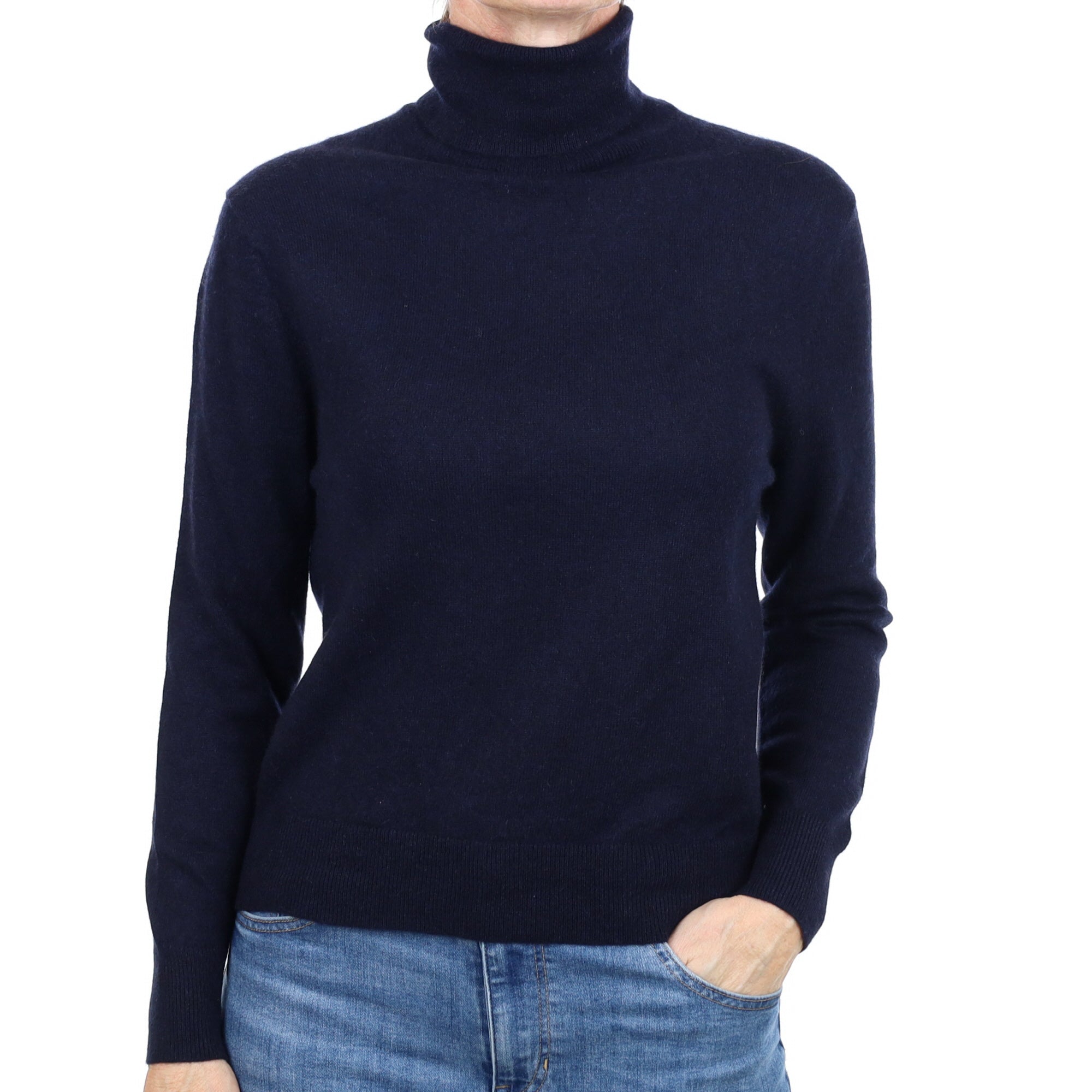 Navy Blue Cashmere Polo Neck Jumper Small