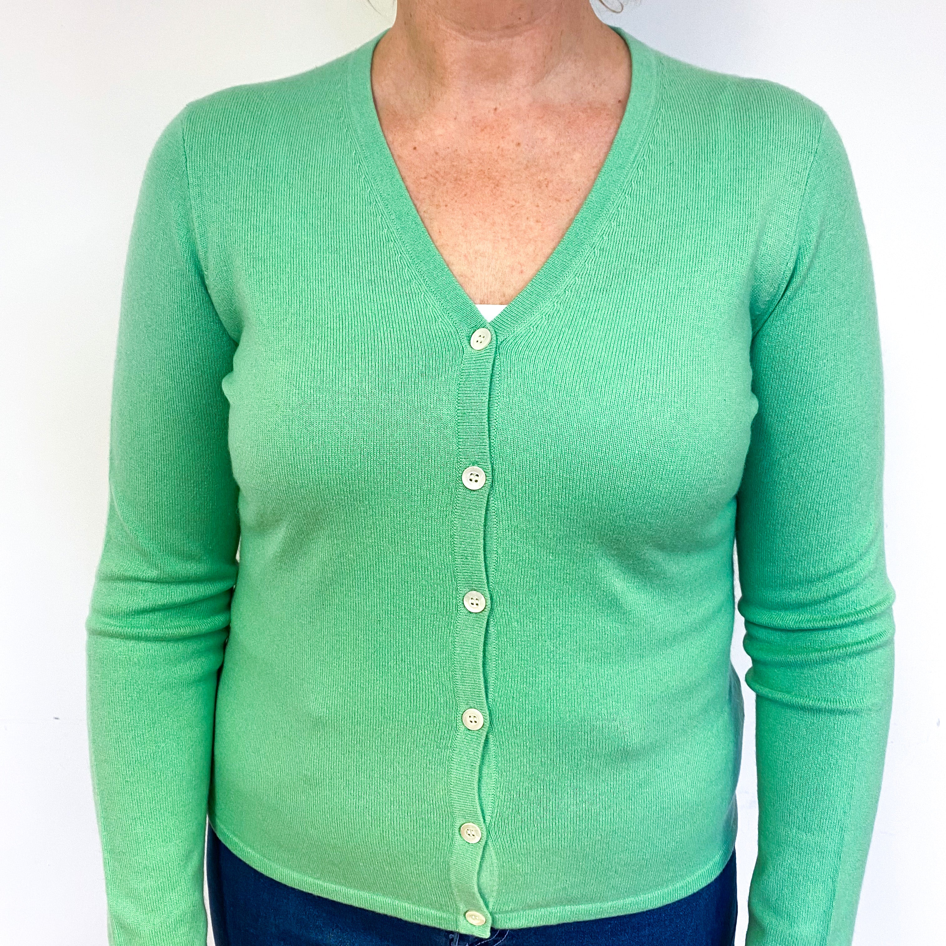 Spring Green Cashmere V-Neck Cardigan Large