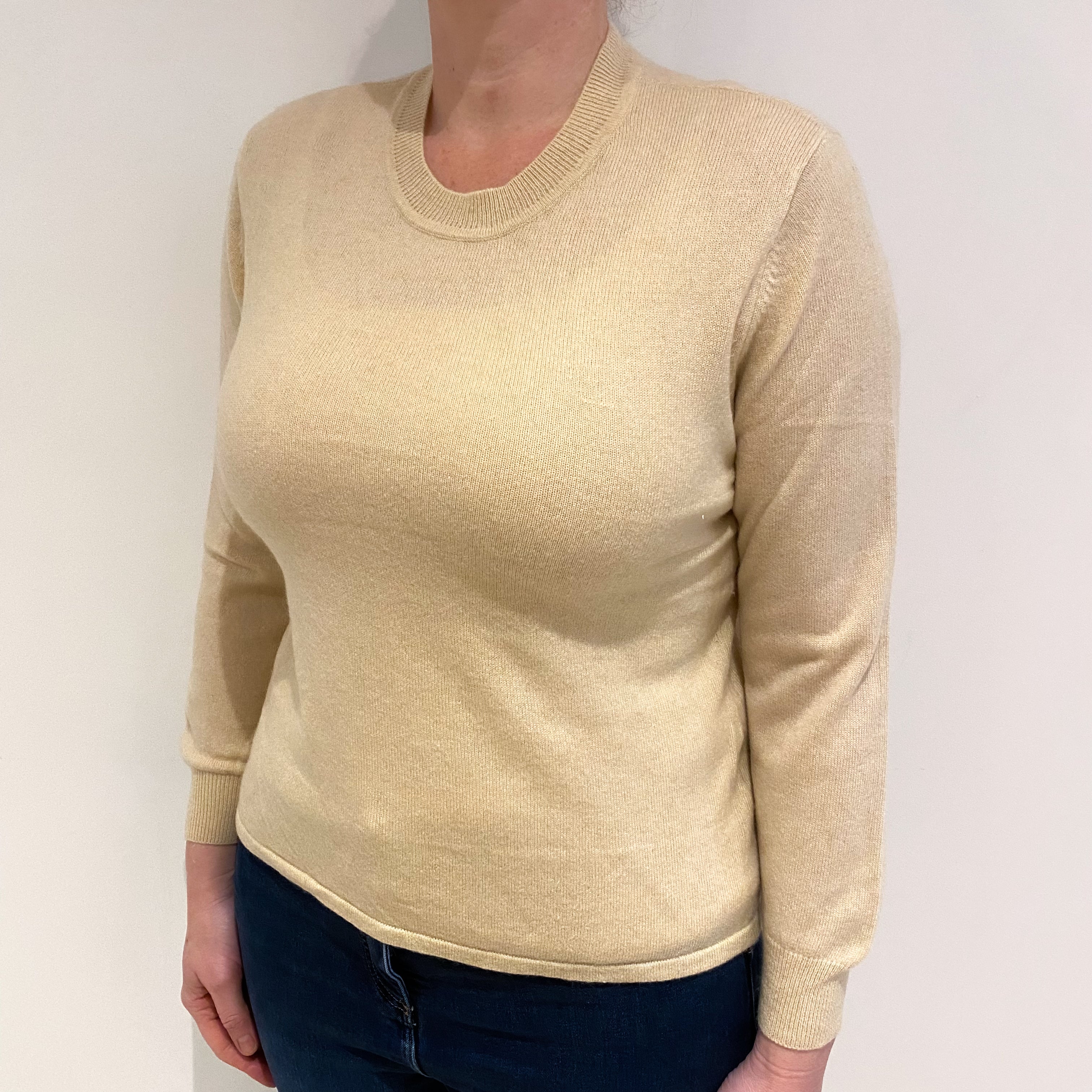 Soft Beige Cashmere Crew Neck Jumper Large