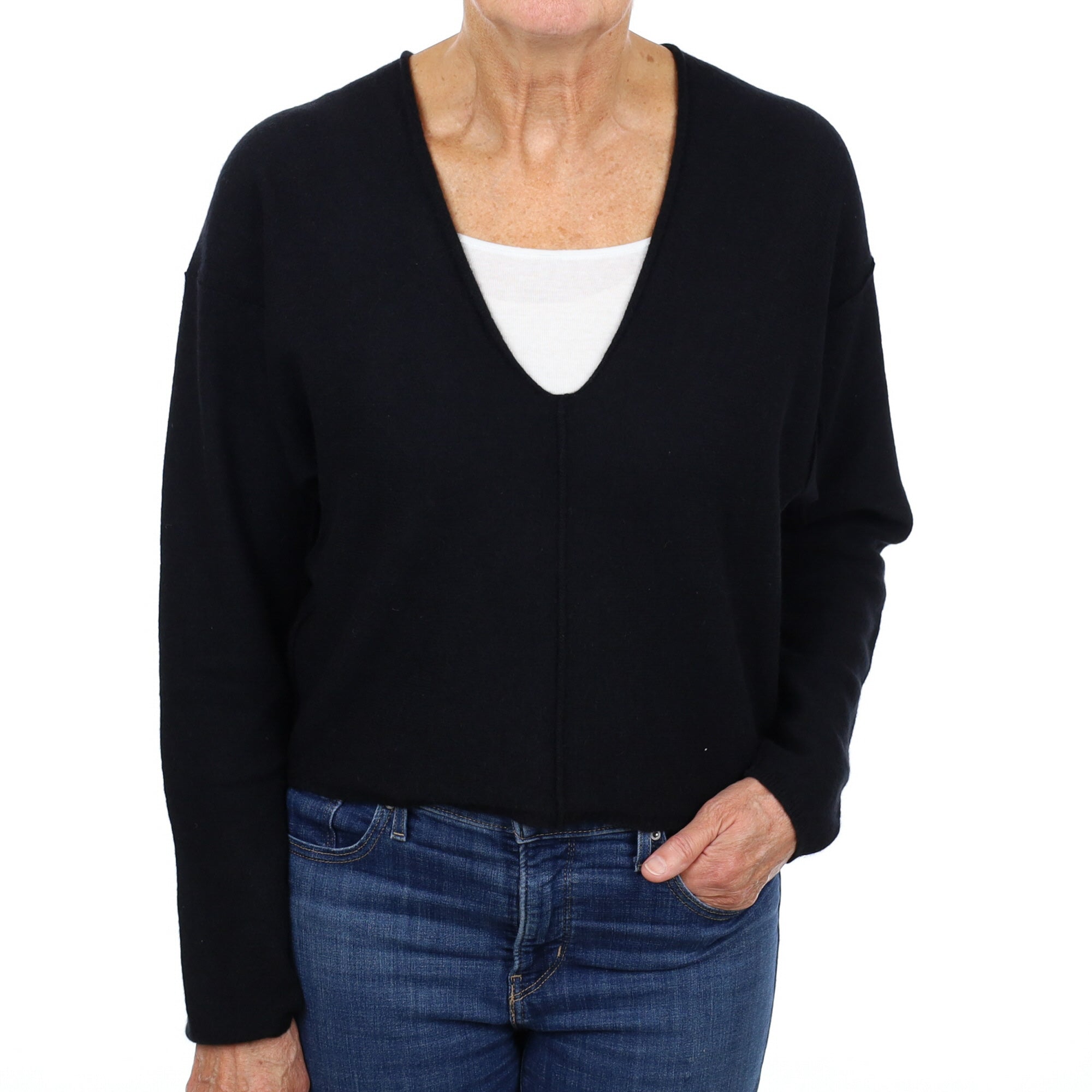 Black Cashmere V Neck Jumper Medium