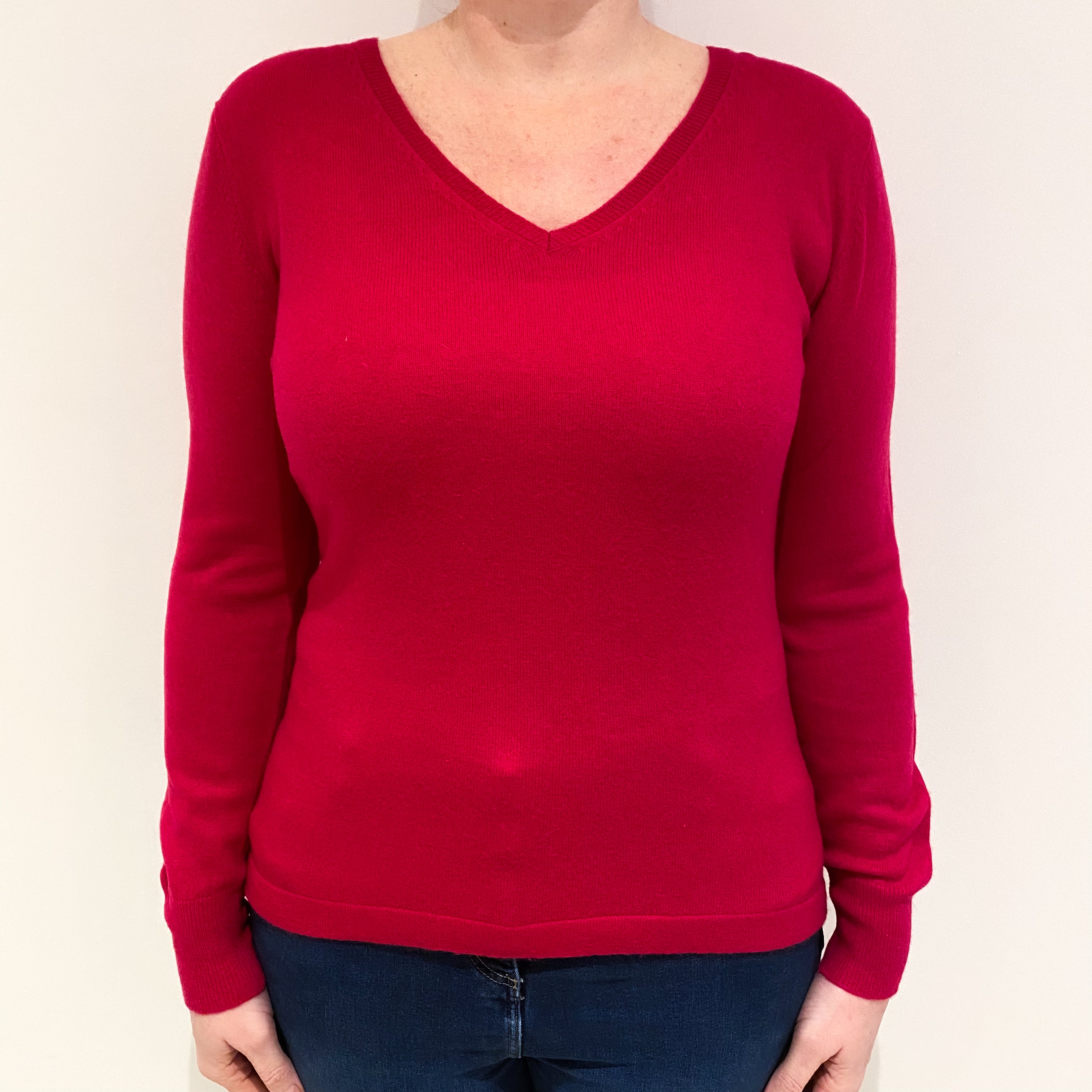 Cherry Pink Cashmere V Neck Jumper Large