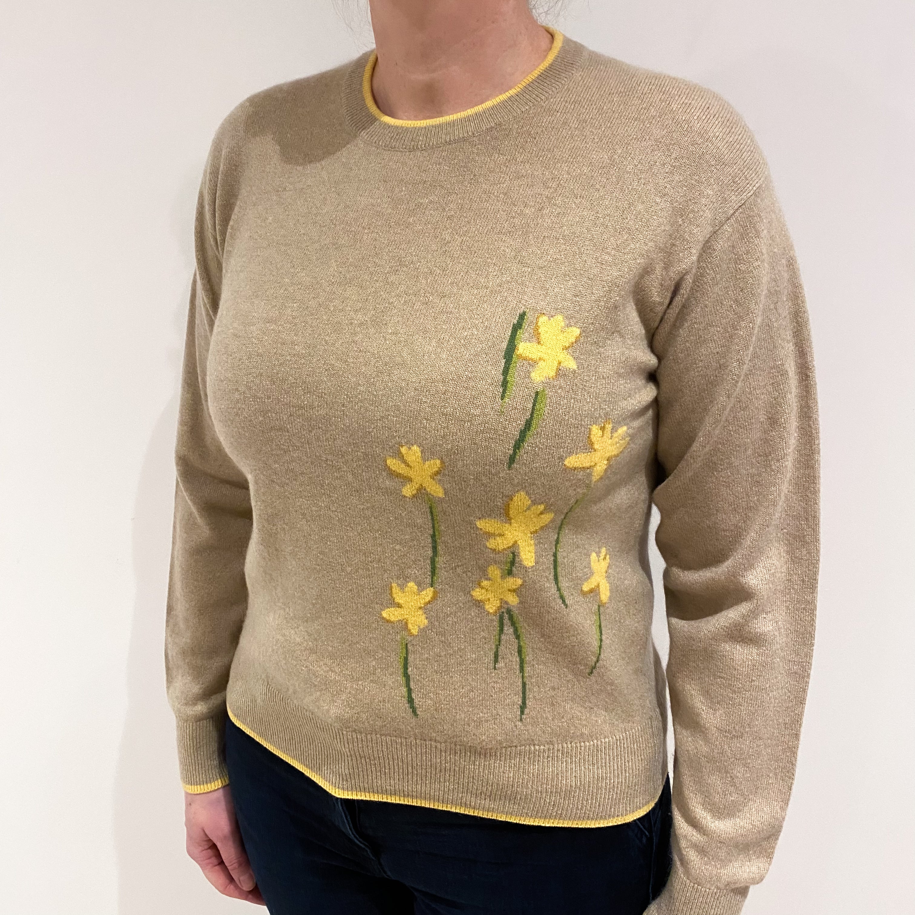 Lanvin Biscuit and Lemon Floral Cashmere Crew Neck Jumper Large