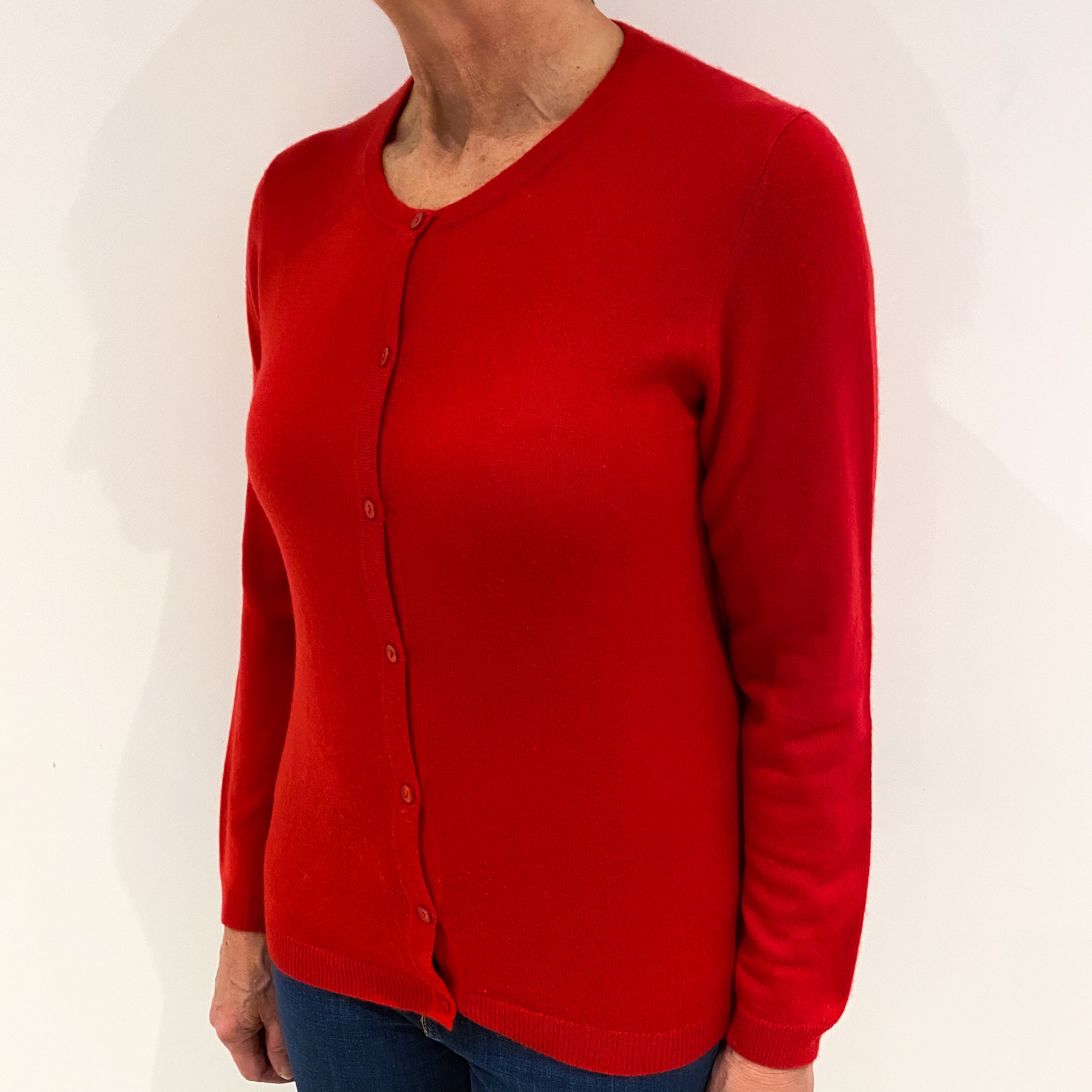 Postbox Red Cashmere Crew Cardigan Medium