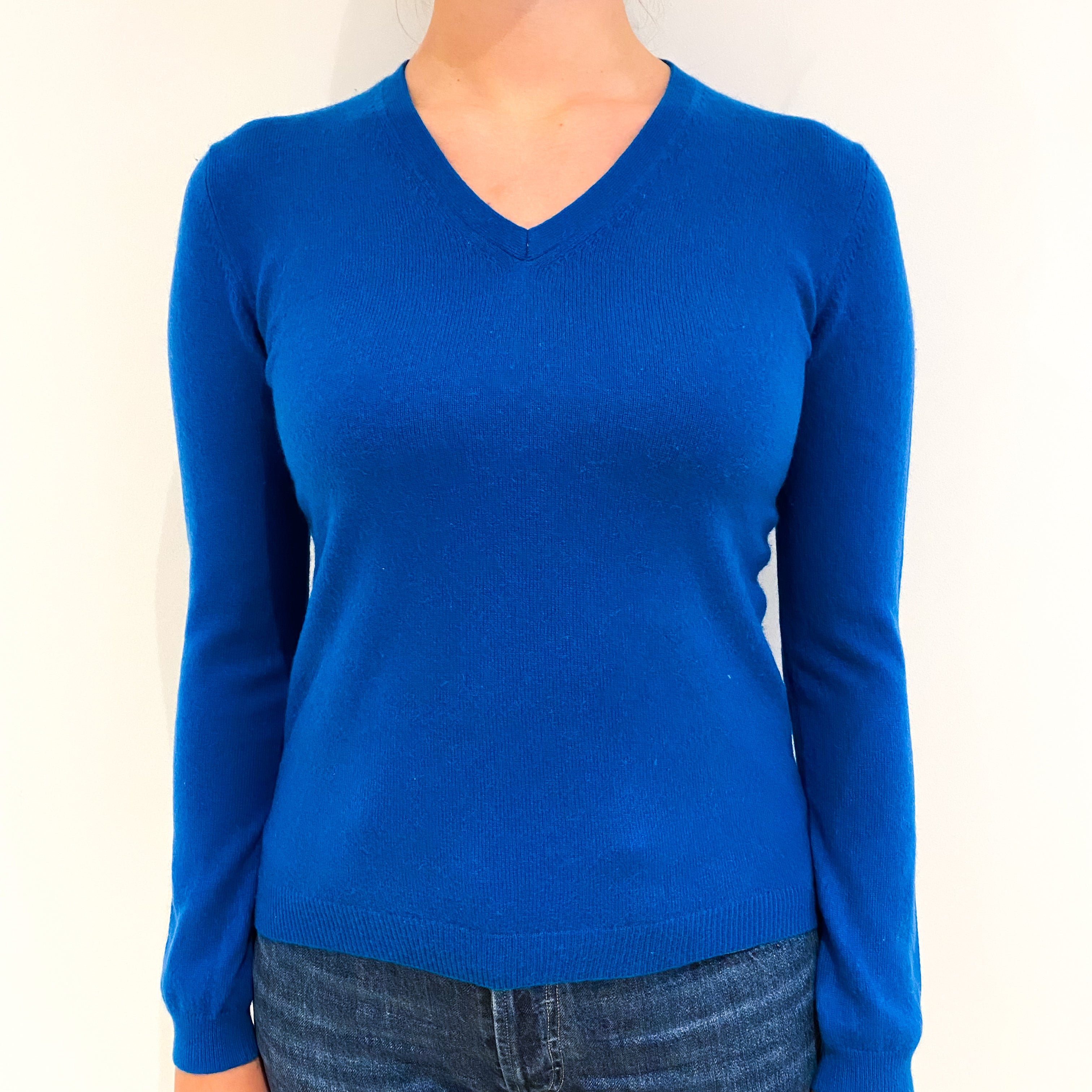 Peacock Blue Cashmere V-Neck Jumper Small
