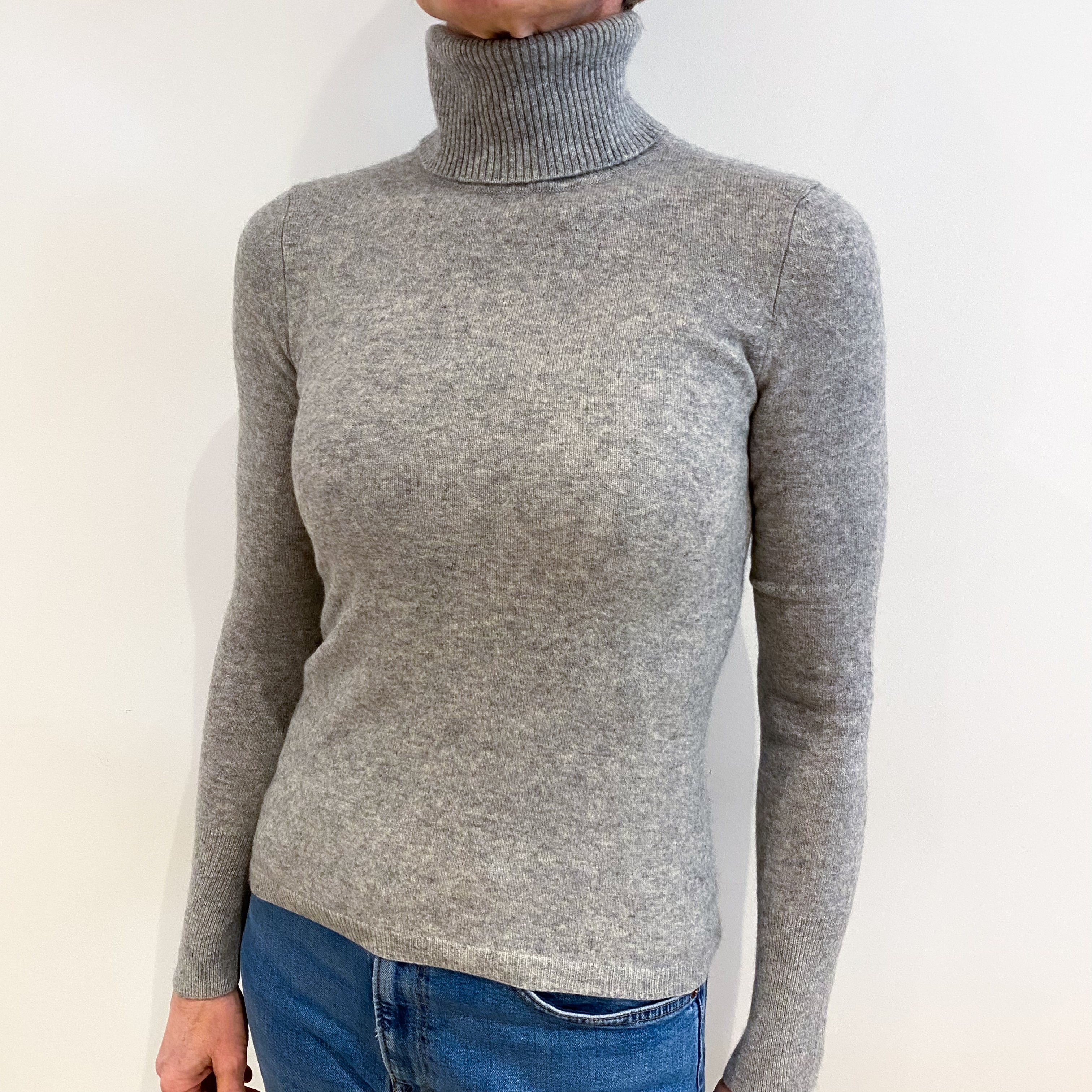 Smoke Grey Cashmere Polo Neck Jumper Small