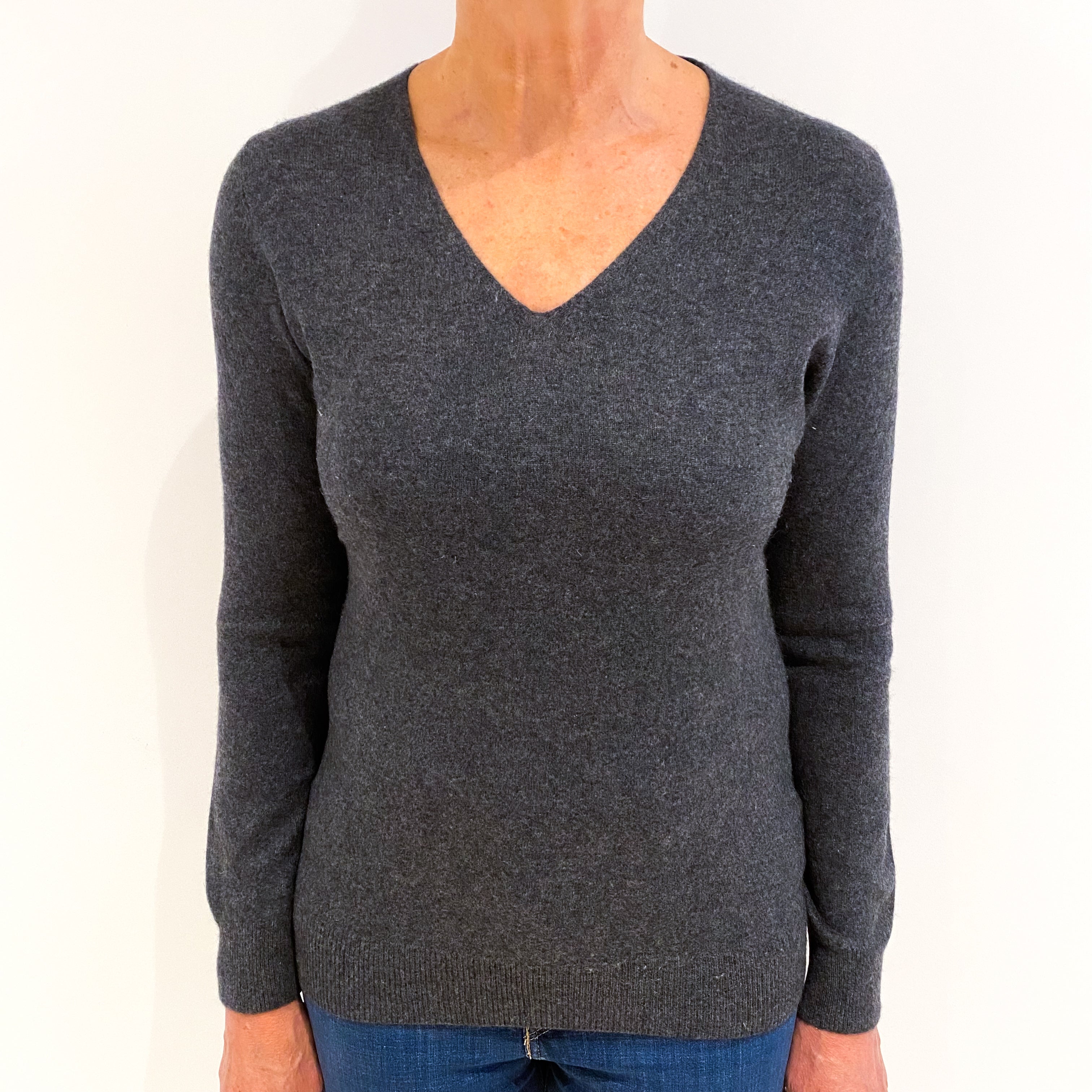 Dark Slate Grey Cashmere V-Neck Jumper Medium